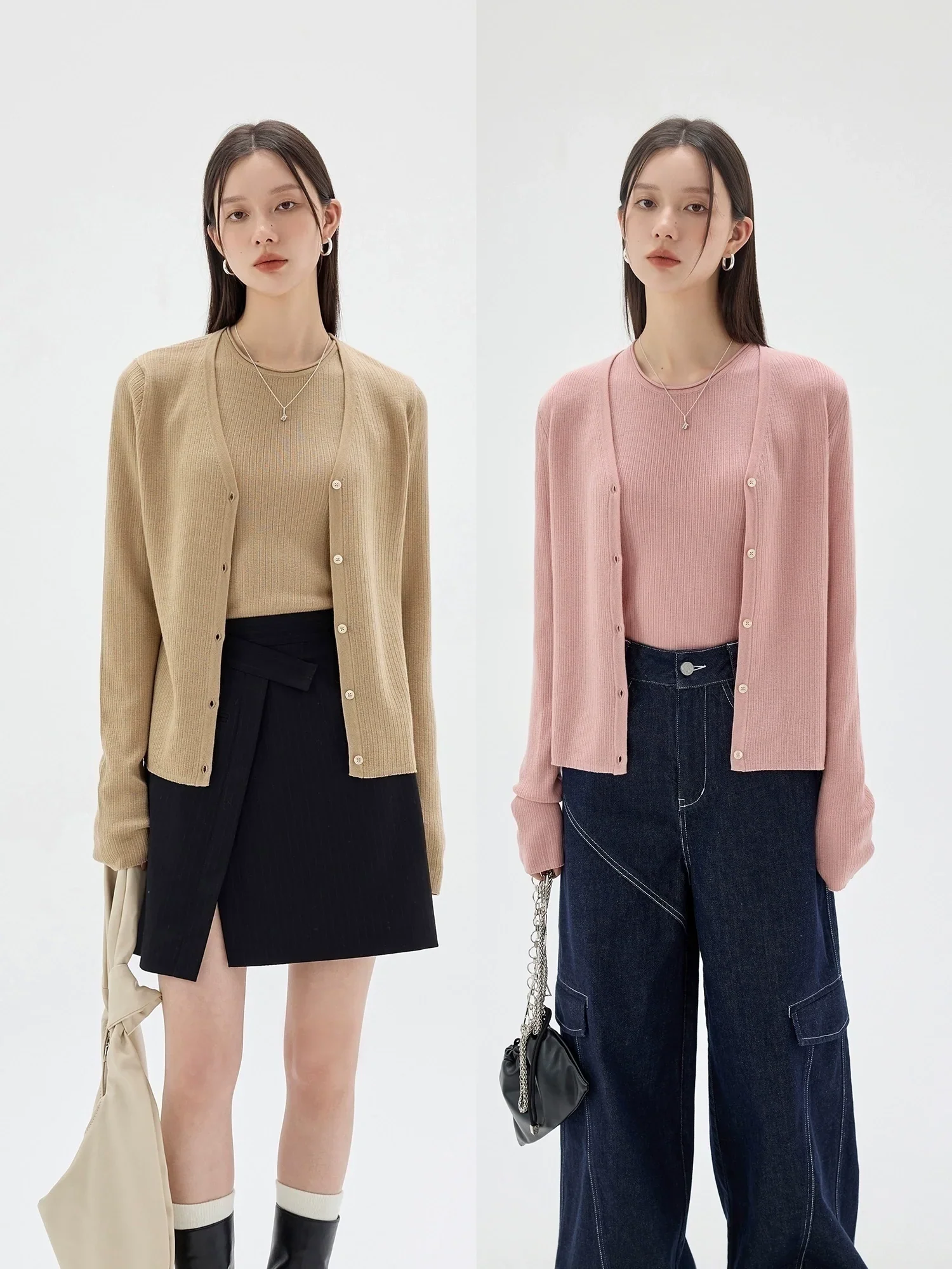 Fine Wool Ribbed Cardigan & Vest