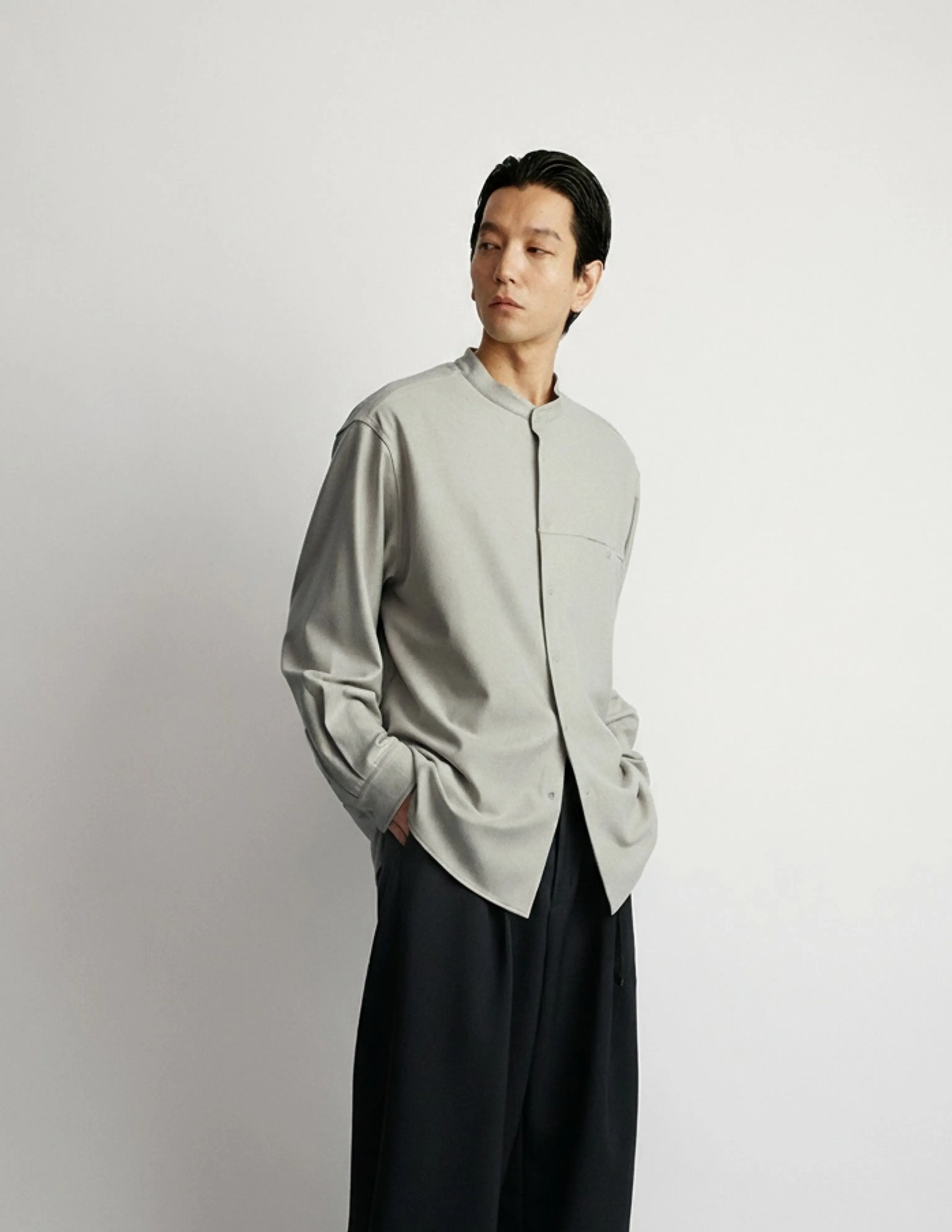 Fleece-Touch Band Collar Shirt - Image 7