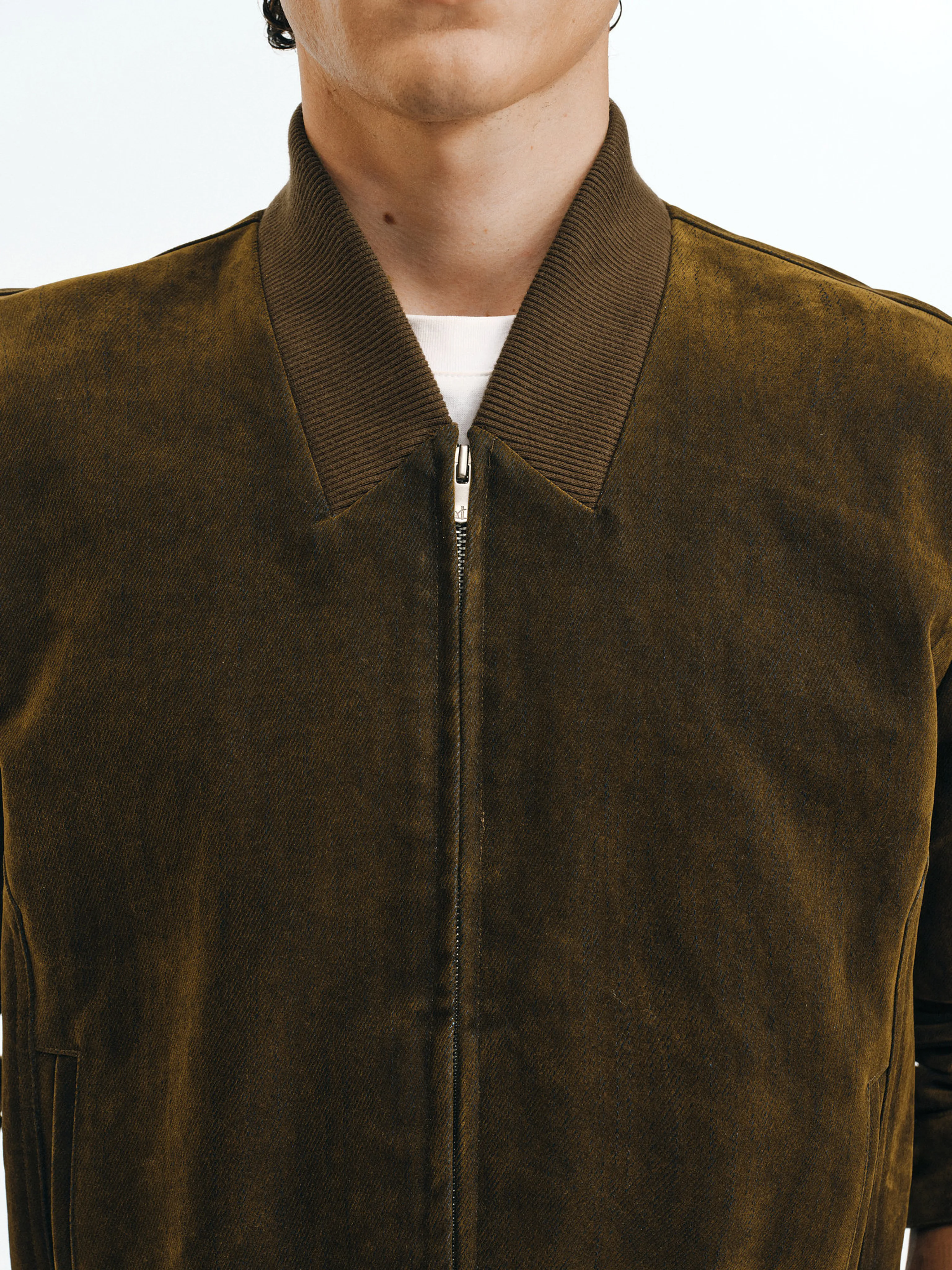 Flocked Denim Bomber Jacket - Image 4
