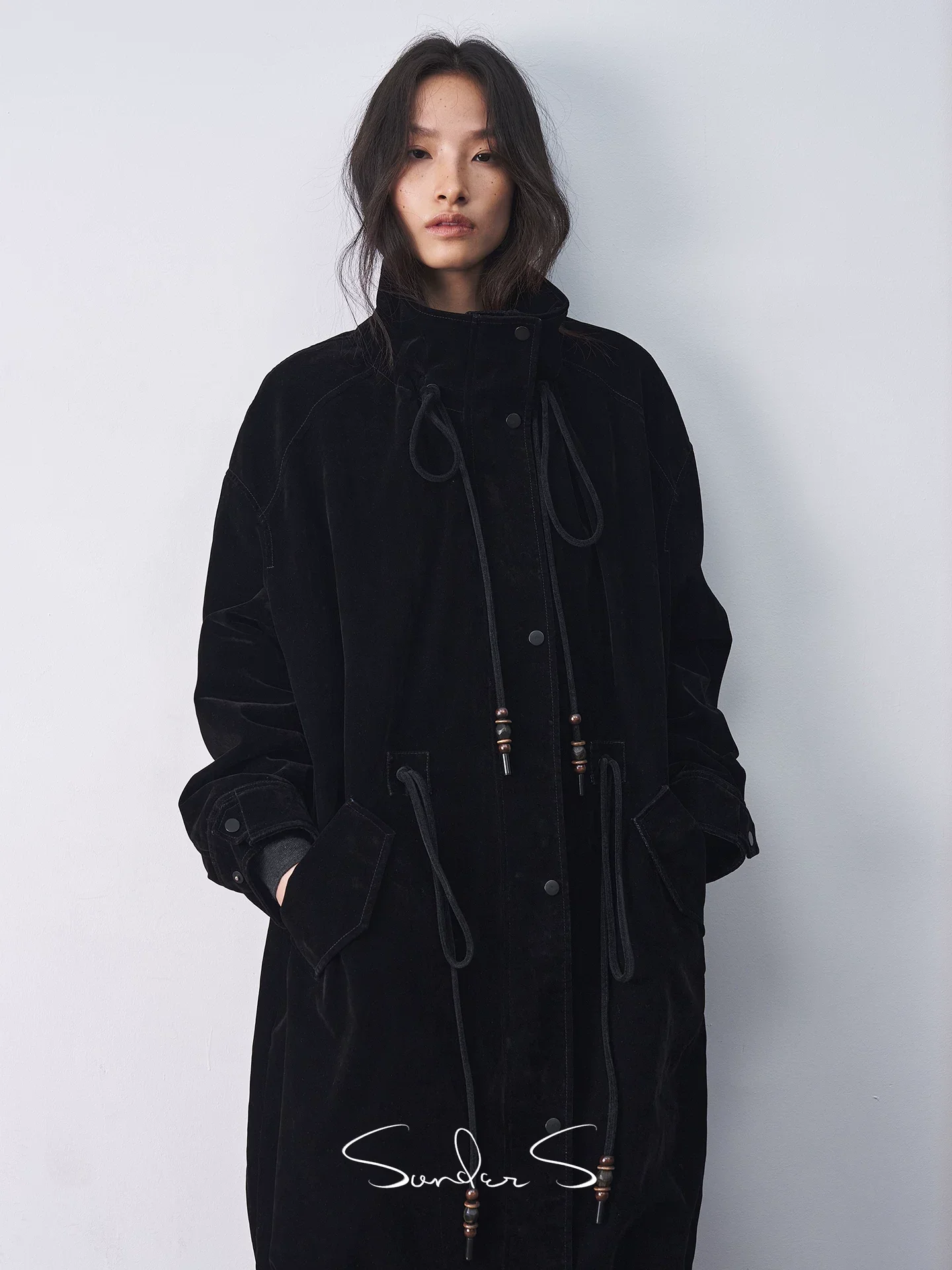 Flocked Denim Stand-Collar Coat - Image 2