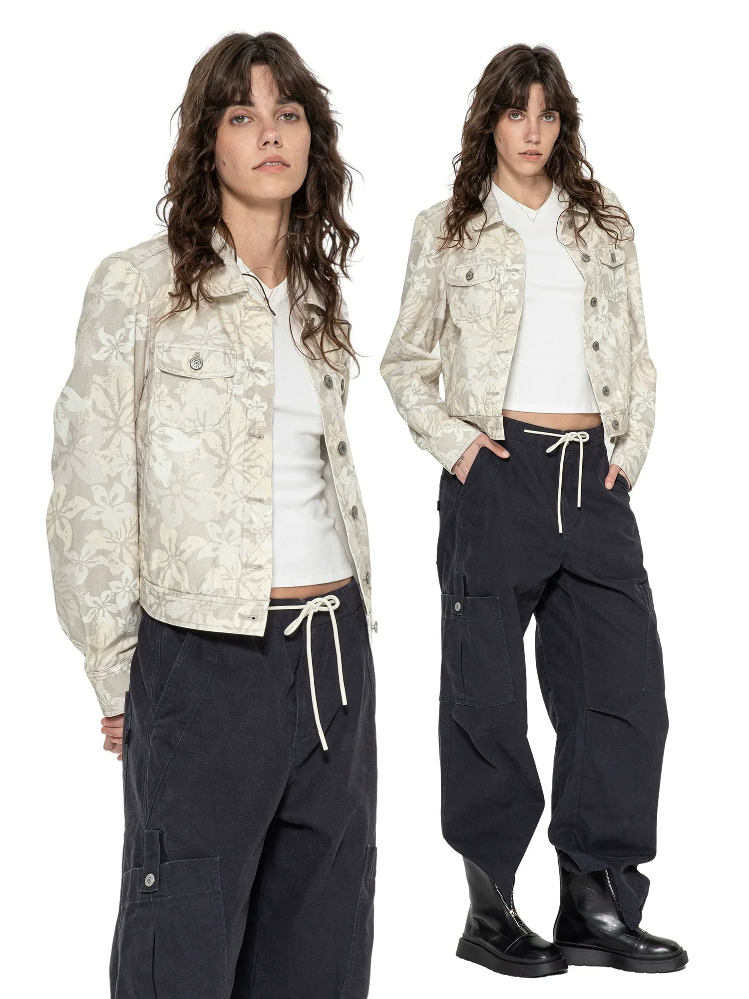 Floral Cropped Denim Jacket - Image 3