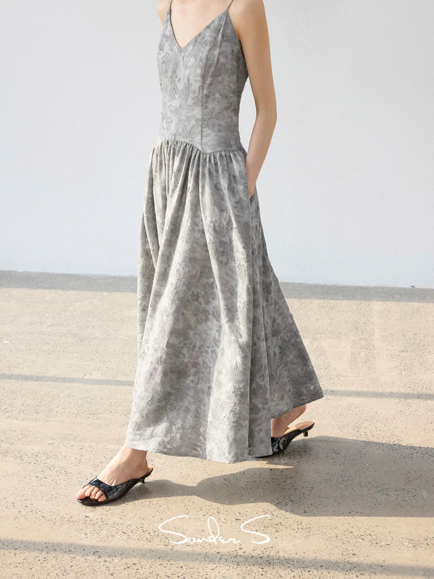 Floral Jacquard V-Neck Cami Dress - Image 2