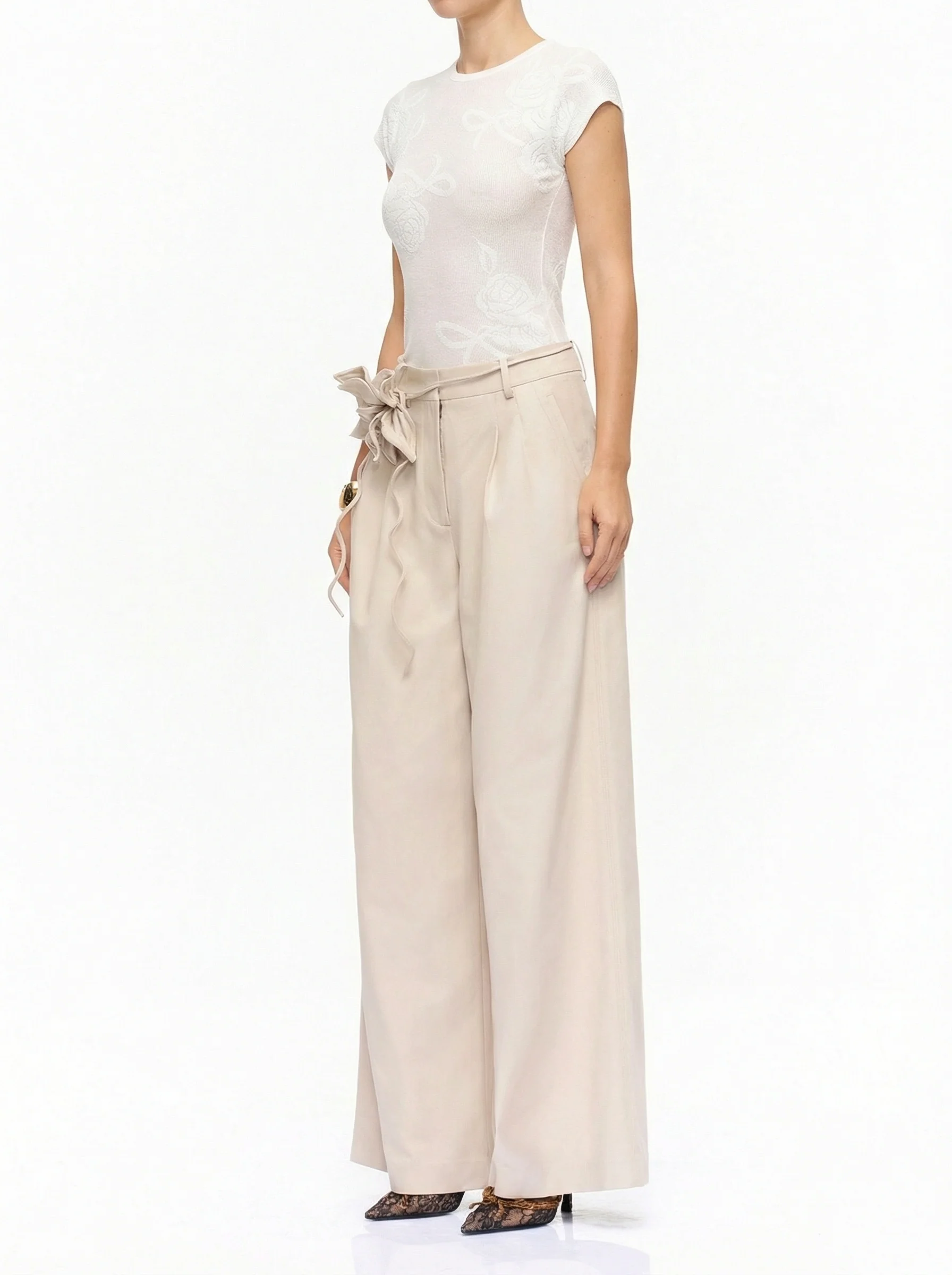Flower Tie Wide-Leg Trousers - Image 4