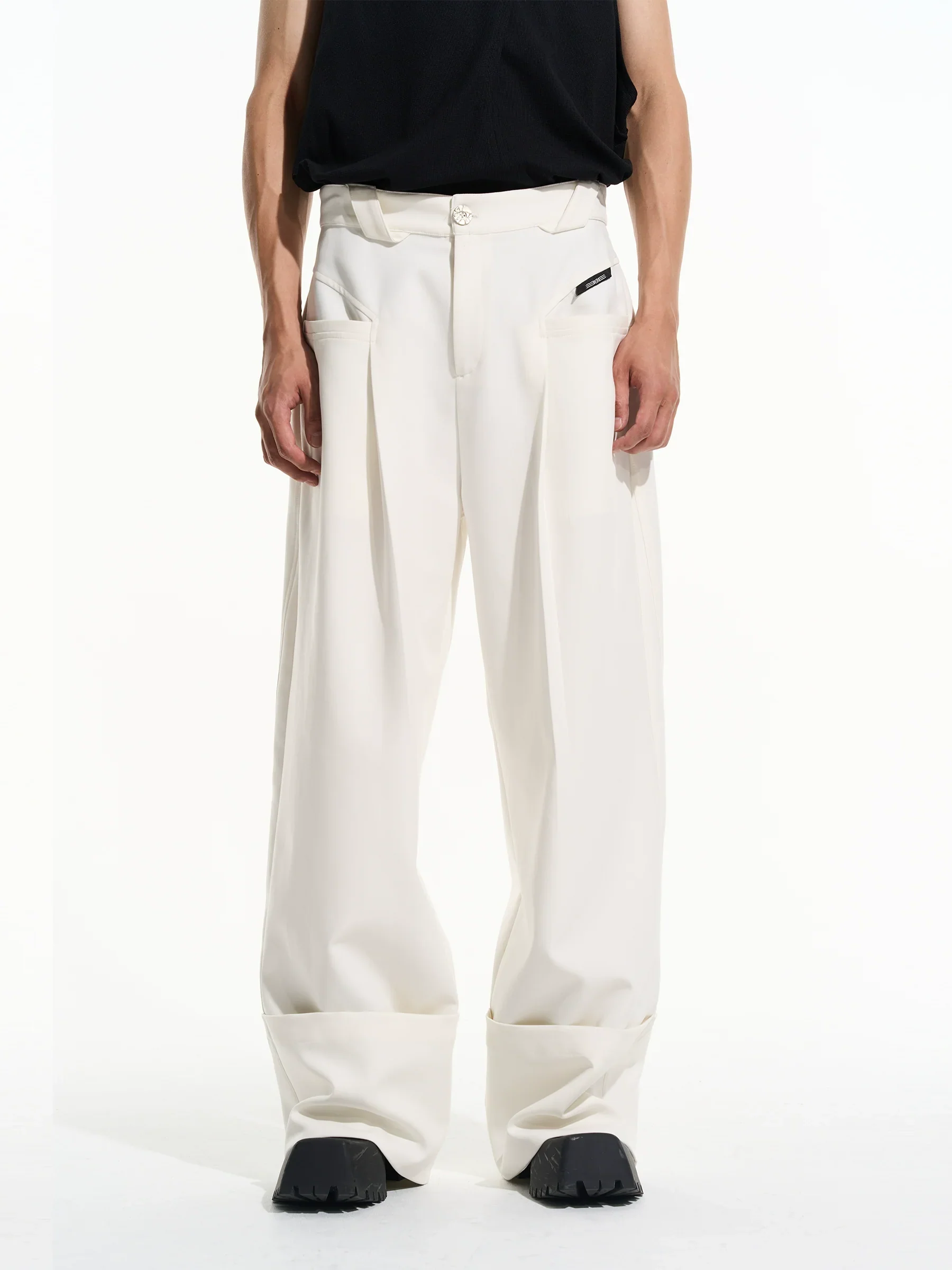 Fold-Over Waistband Straight-Leg Trousers - Image 3