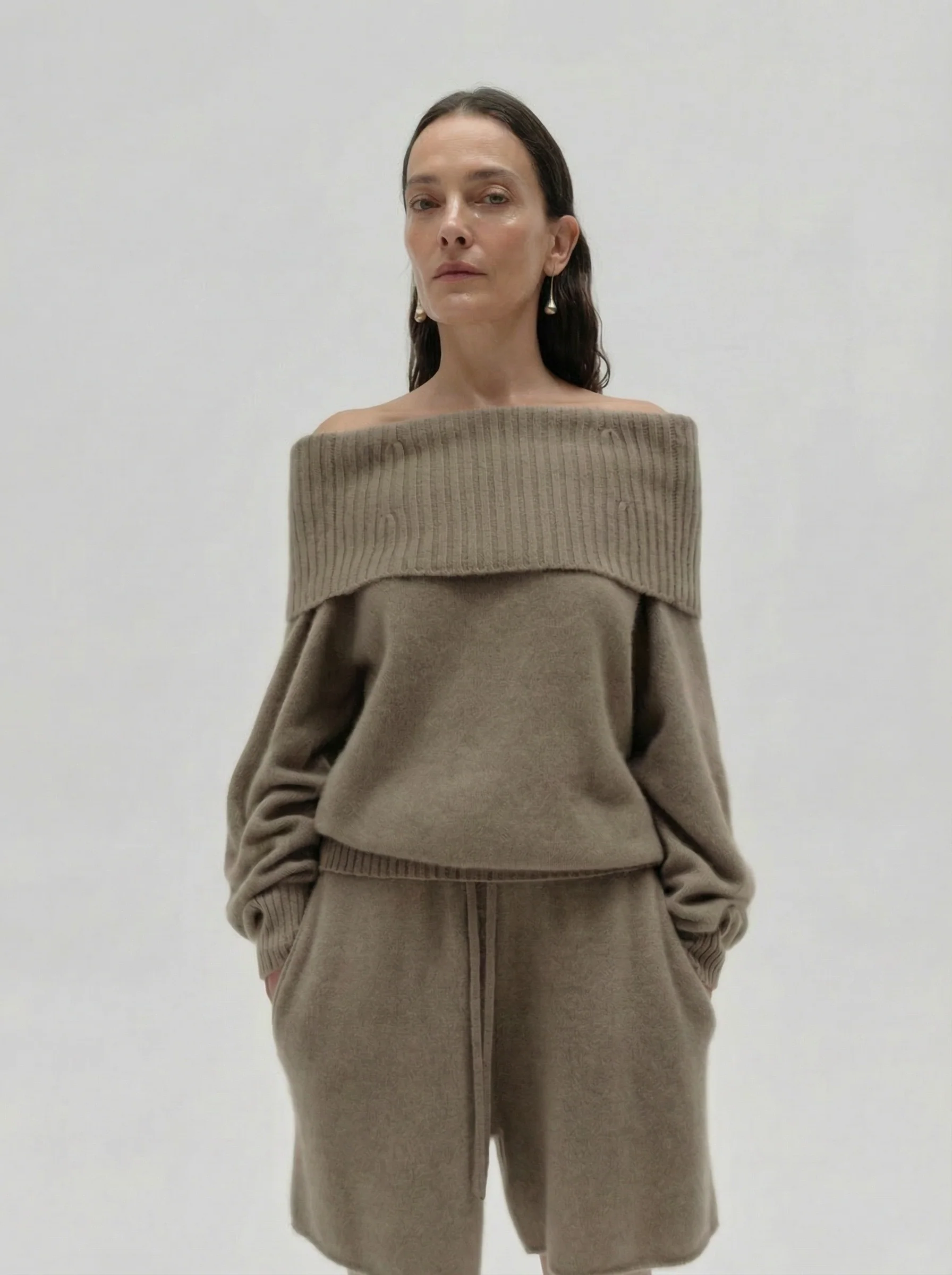Foldover Off-Shoulder Sweater