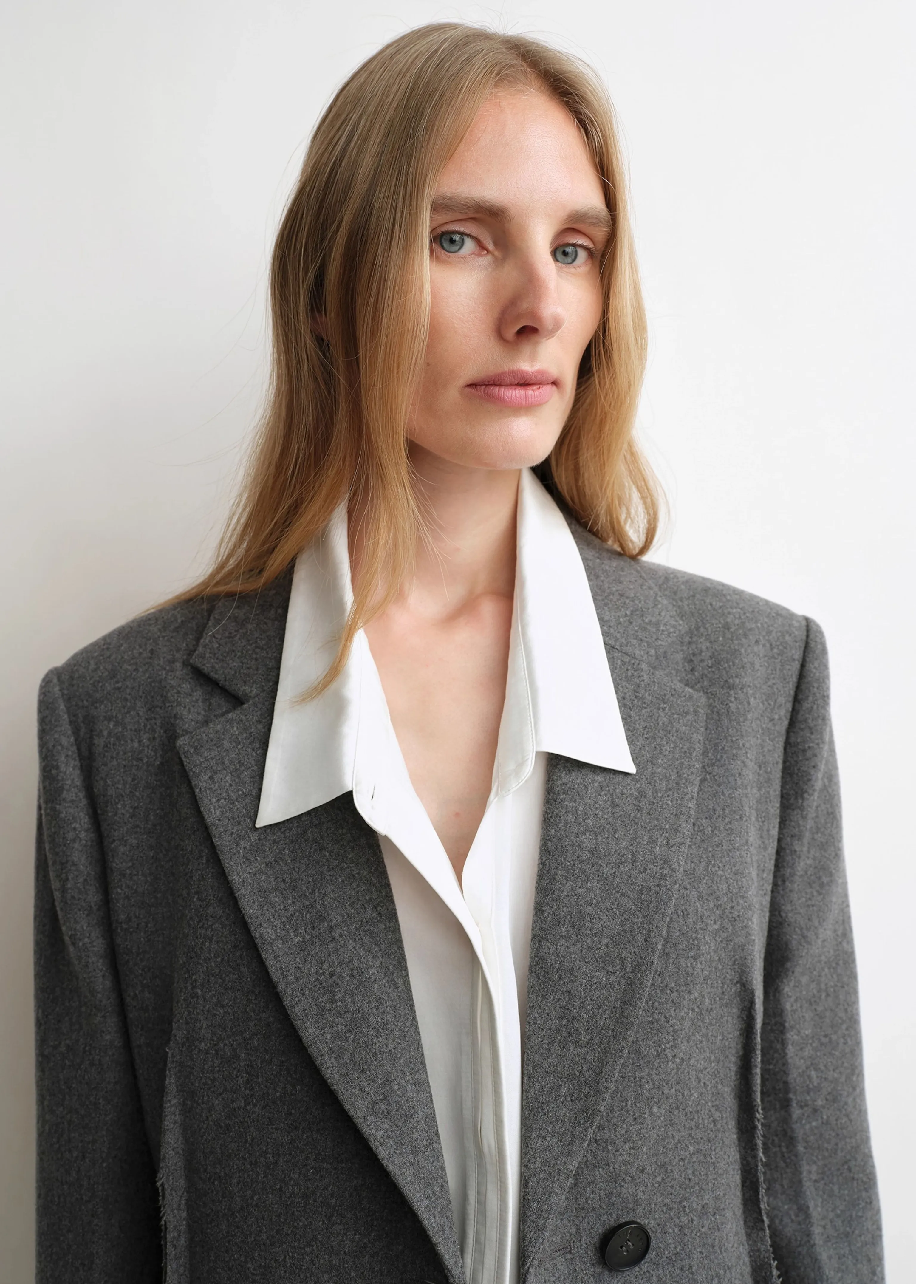 Frayed-Edge A-Line Wool Blazer - Image 2