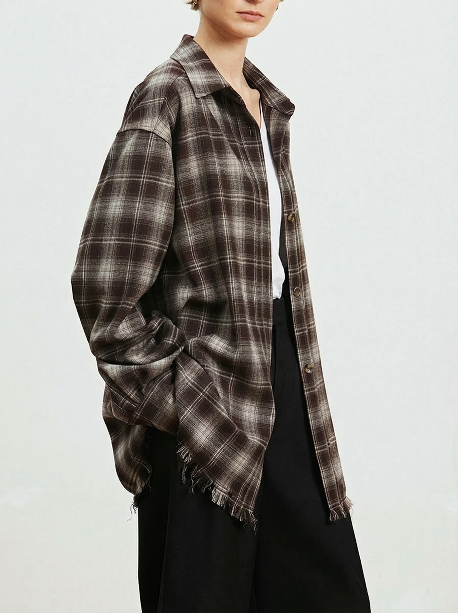 Frayed Hem Plaid Shirt - Image 2