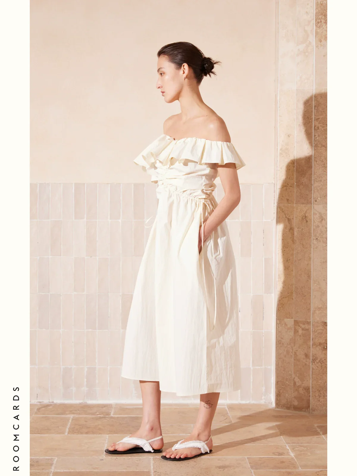 French Drawstring Off-Shoulder Dress - Image 2