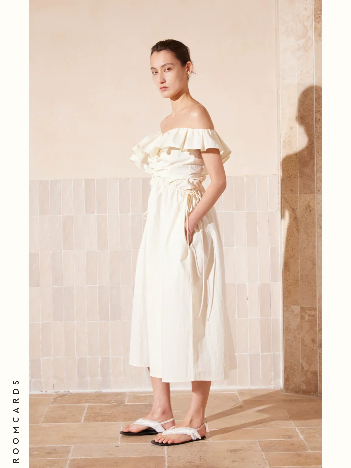 French Drawstring Off-Shoulder Dress - Image 3