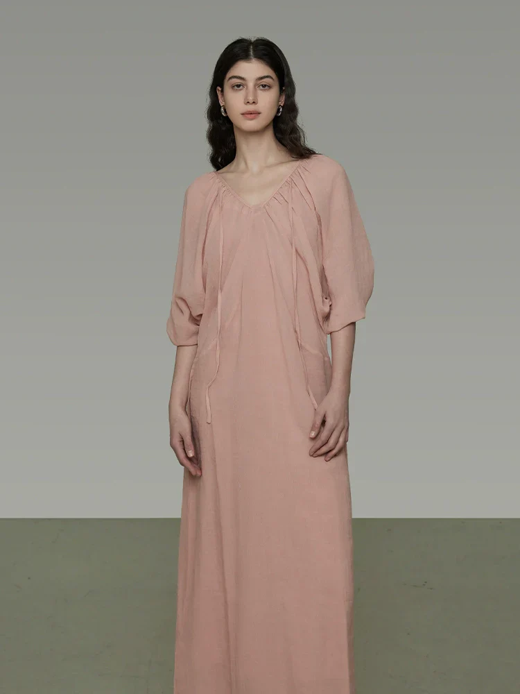 French Linen V-Neck Maxi Dress