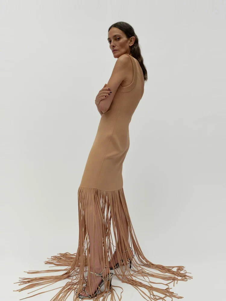 Fringe Hem Knit Dress - Image 3