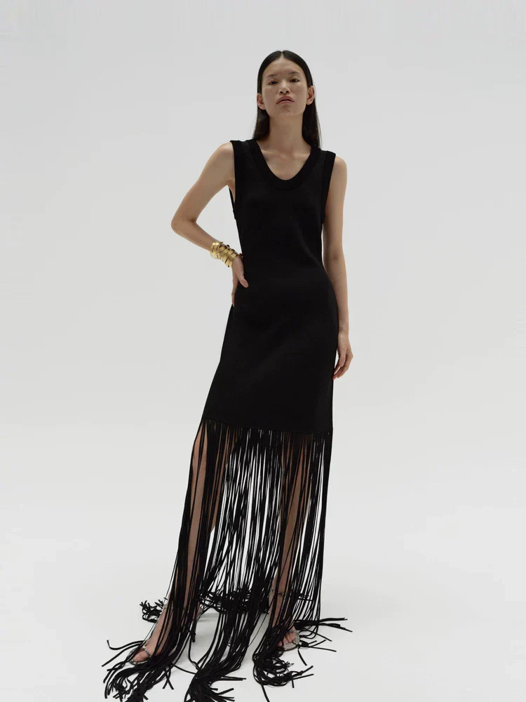 Fringe Hem Knit Dress - Image 4