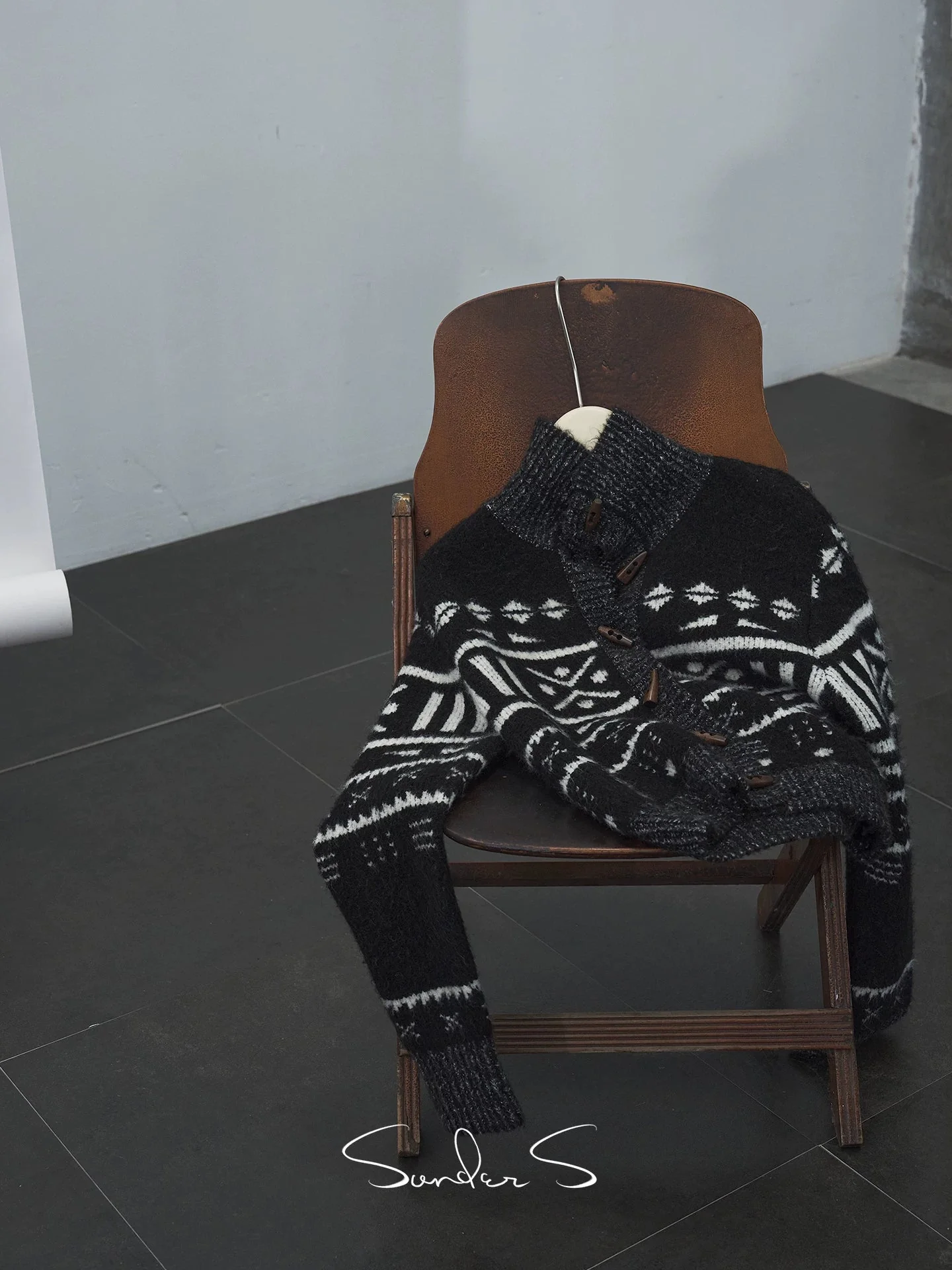 Funnel-Neck Fair Isle Toggle Cardigan