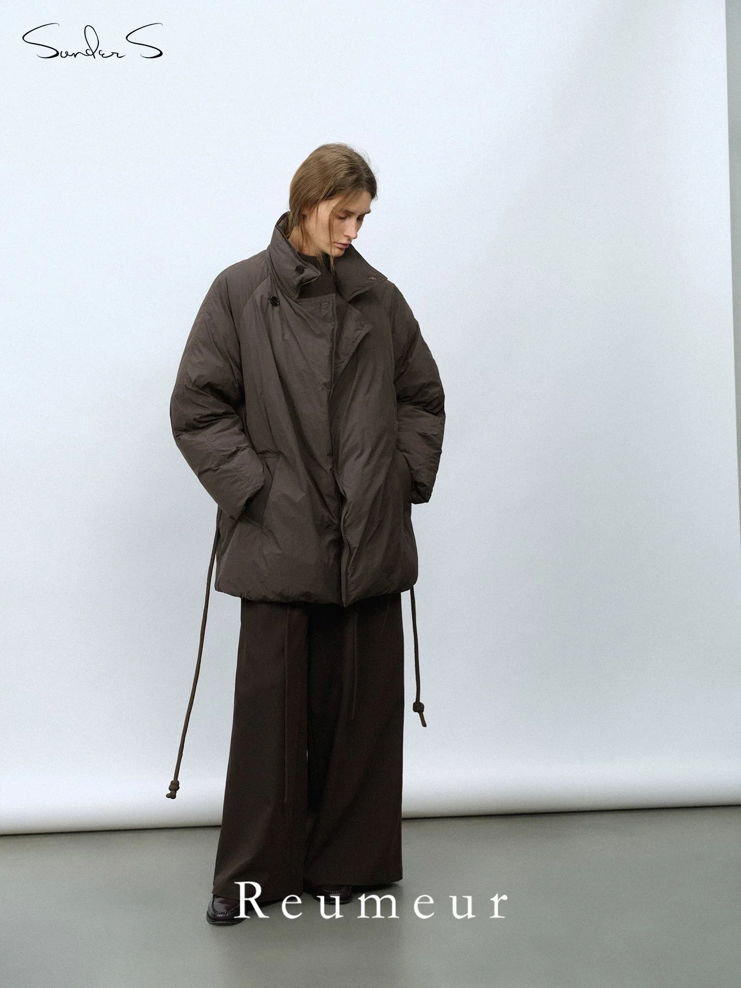 Funnel Neck Rope-Belt Down Jacket