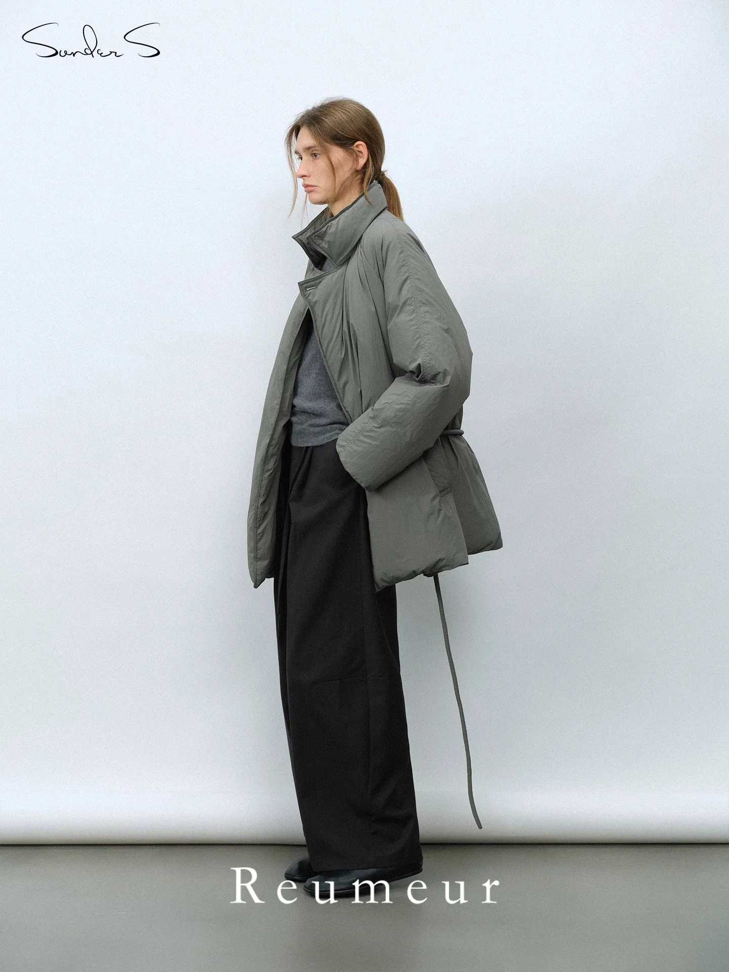Funnel Neck Rope-Belt Down Jacket - Image 3