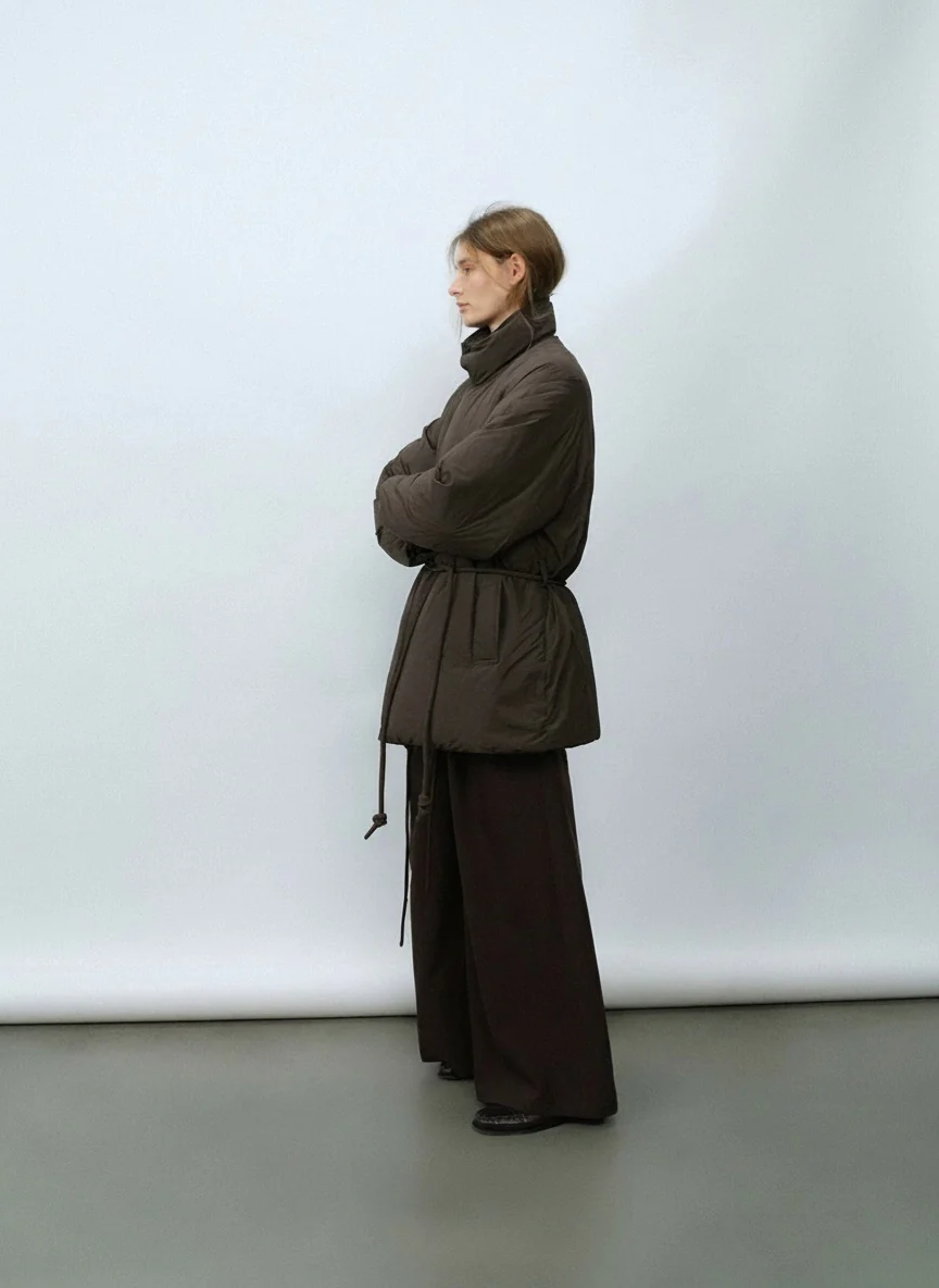 Funnel Neck Rope-Belt Down Jacket - Image 6