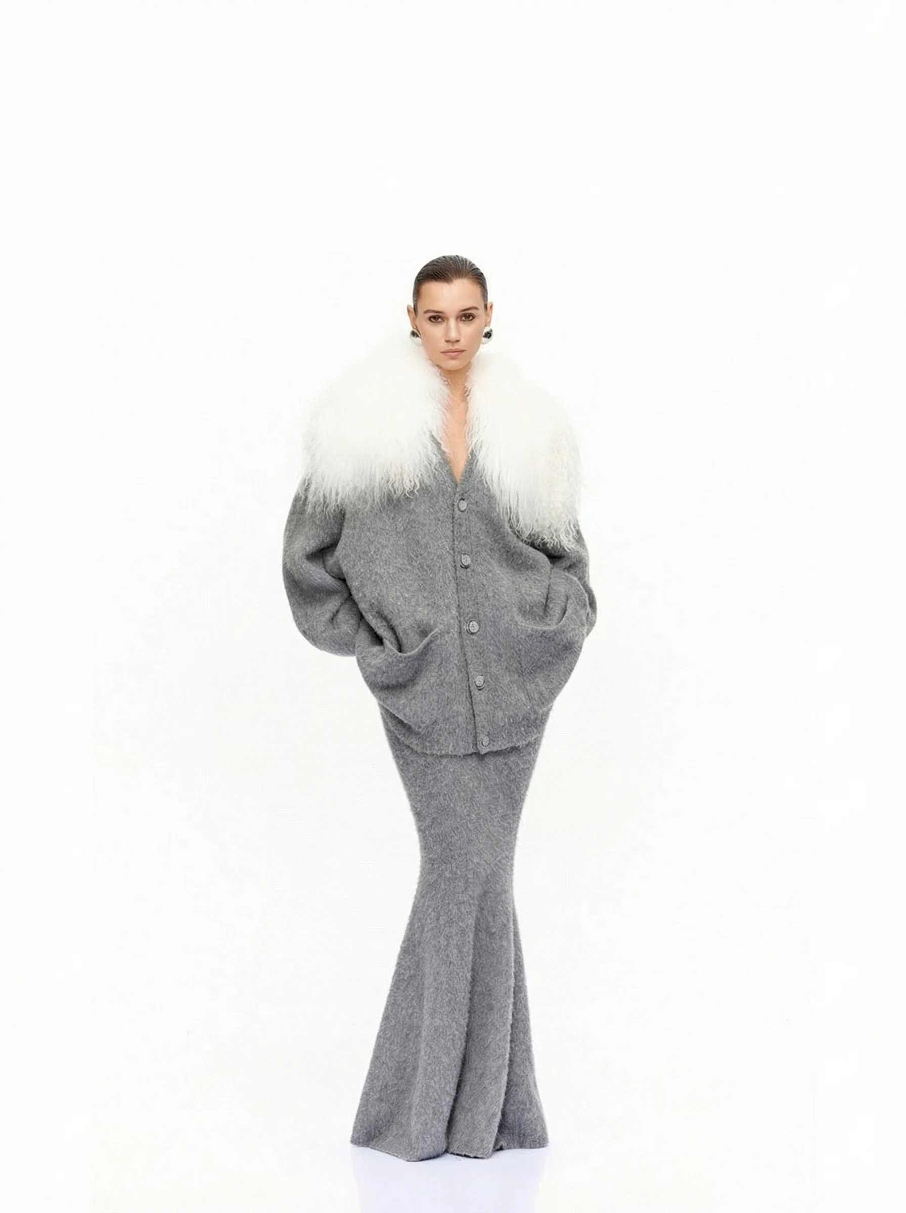 Fur-Collar Knit Set
