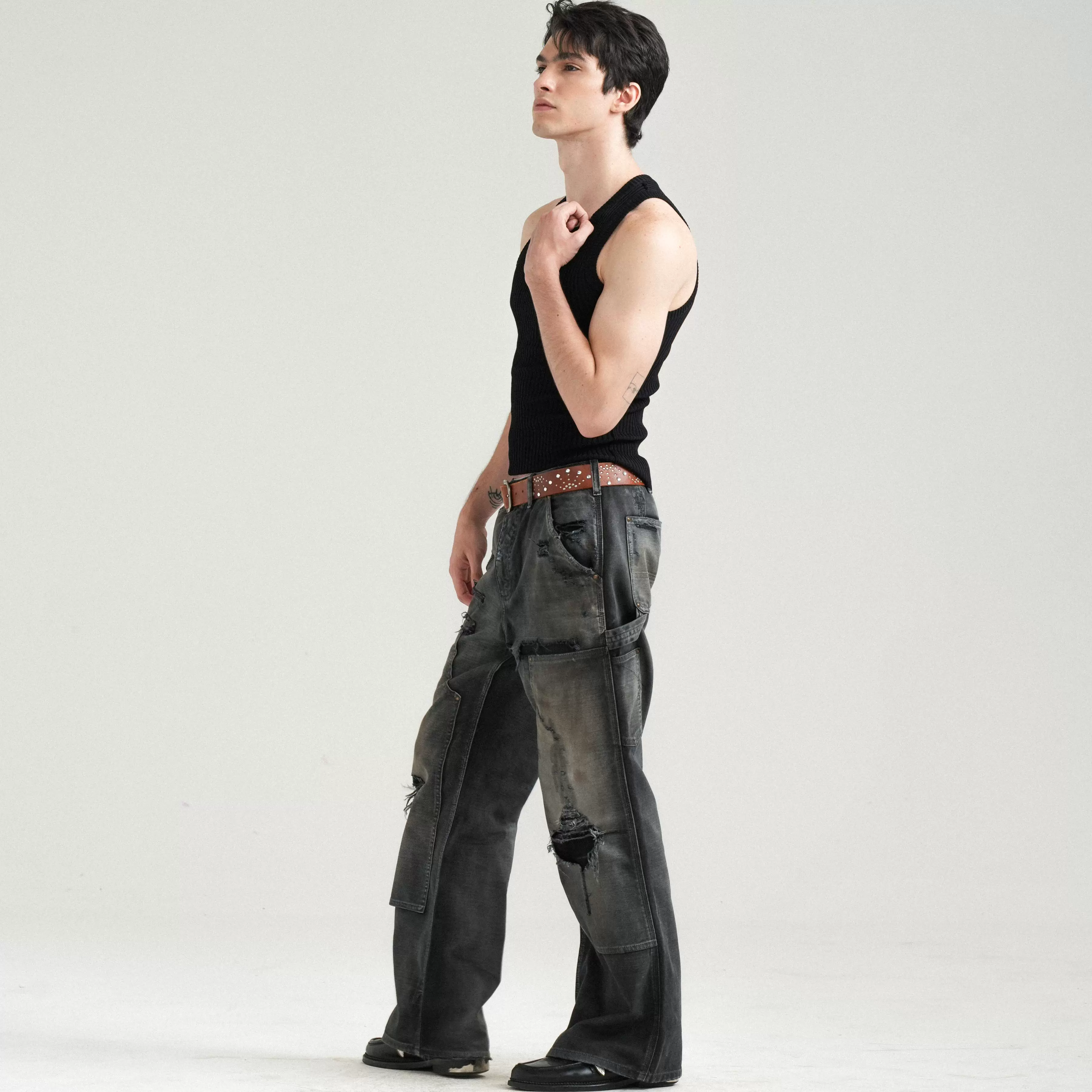 Garment-dyed Distressed Denim Pants - Image 5