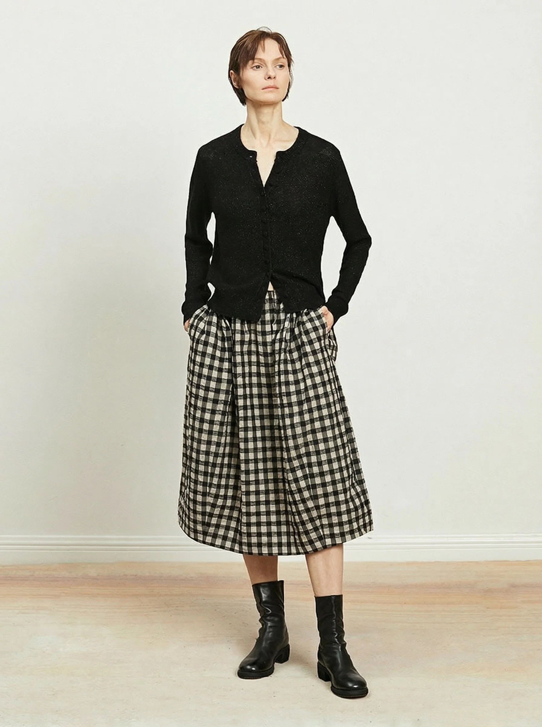 Gathered Gingham Midi Skirt - Image 5