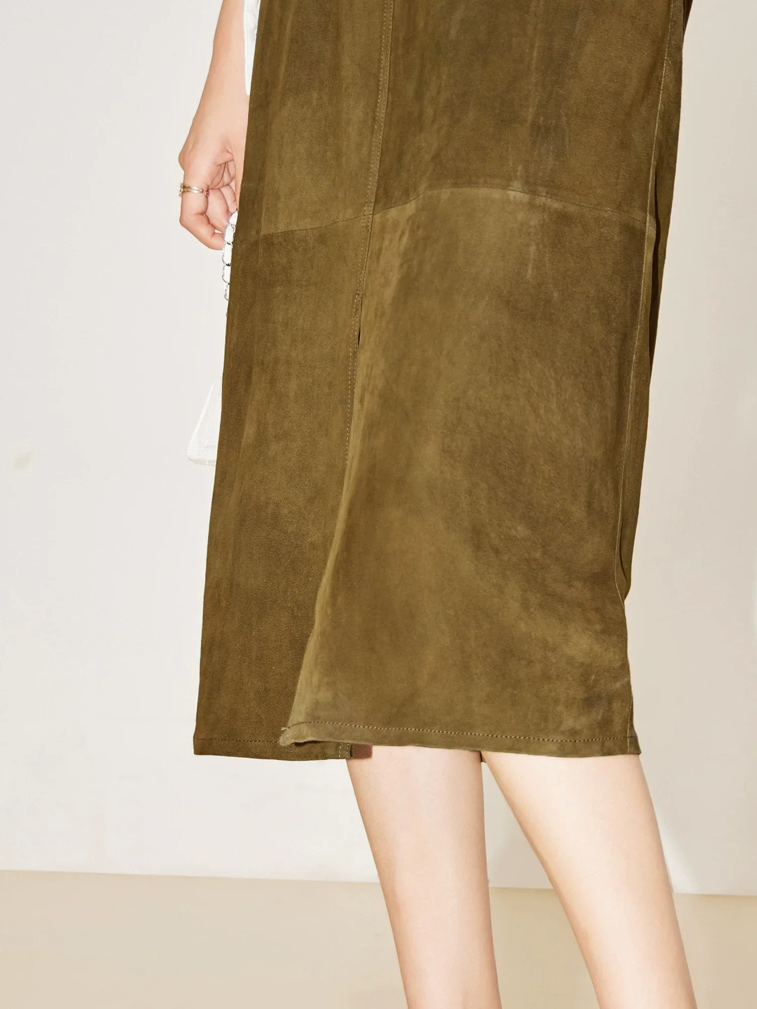 Genuine Leather Front-Slit Midi Skirt - Image 2