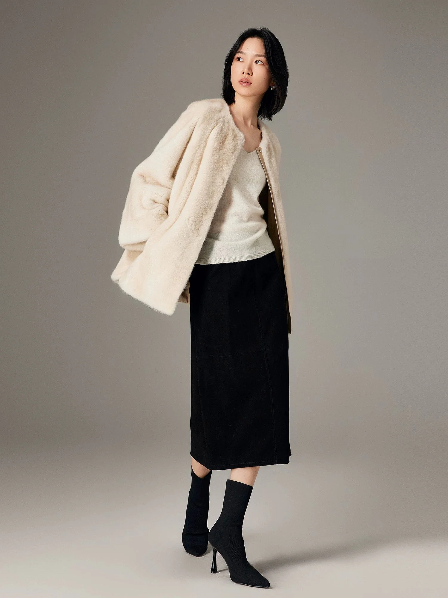 Genuine Leather Front-Slit Midi Skirt - Image 4