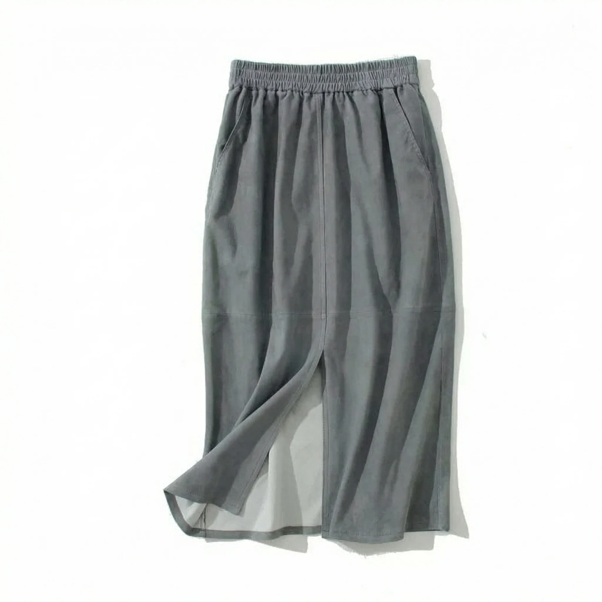 Genuine Leather Front-Slit Midi Skirt - Image 7