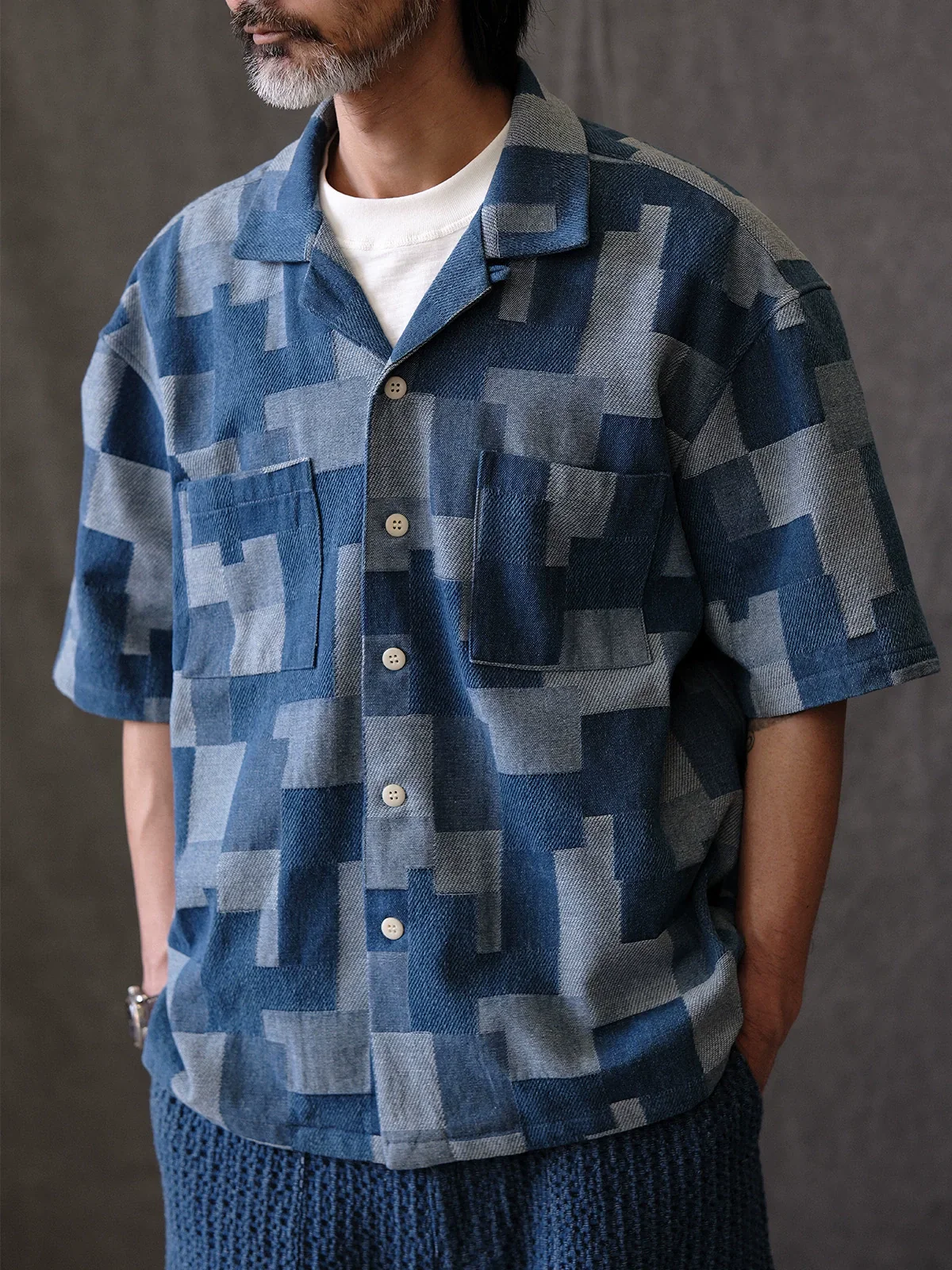 Geometric Denim Patchwork Shirt - Image 2