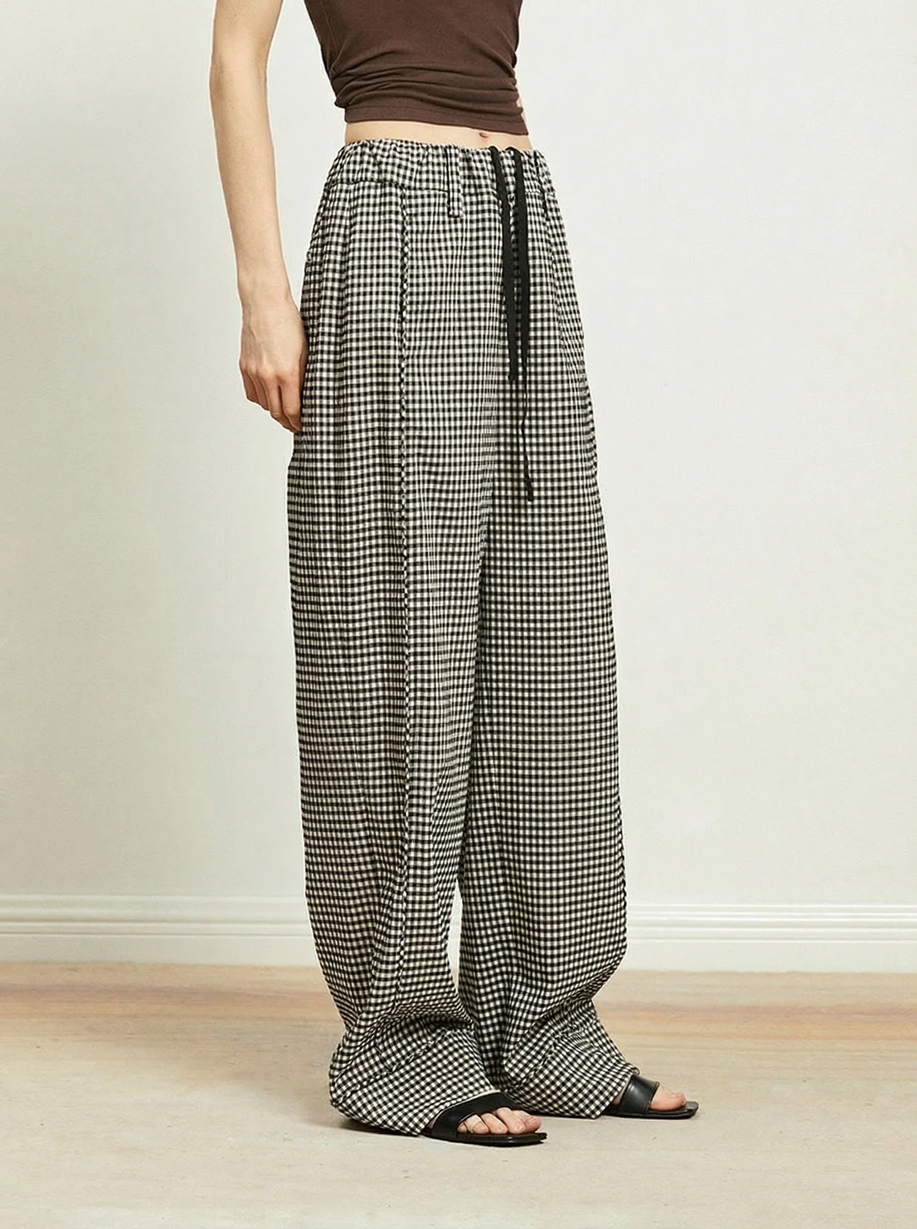 Gingham Wide-Leg Pants