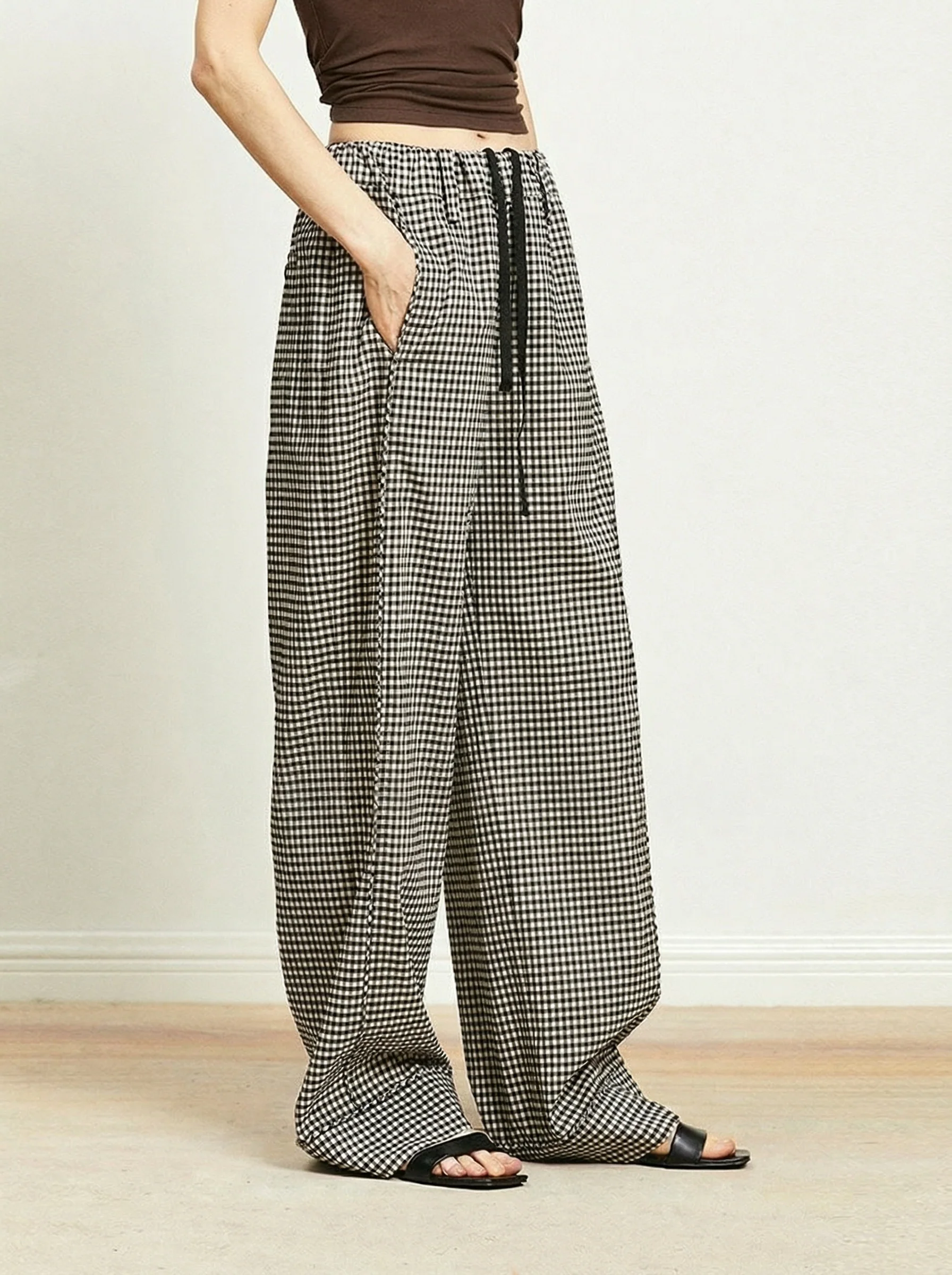 Gingham Wide-Leg Pants - Image 5