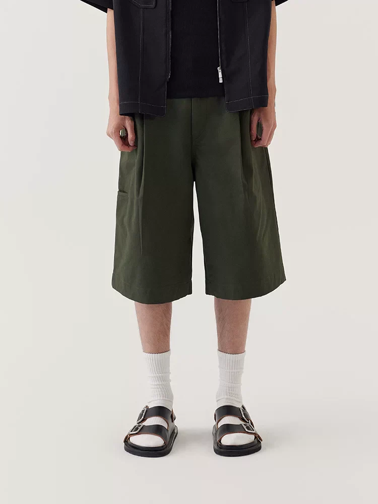 Glenn Dark Green Brushed Cotton Oversized Shorts