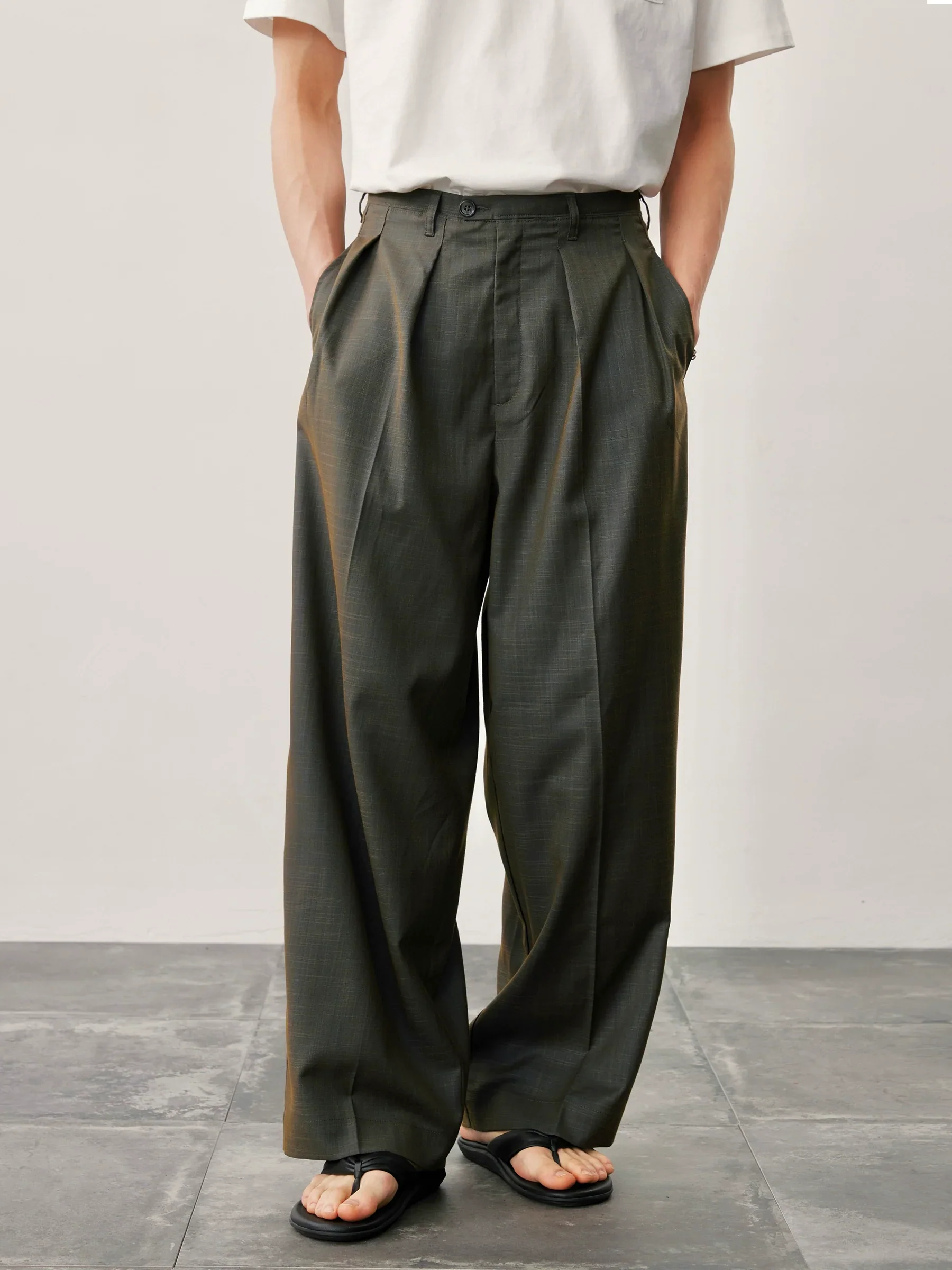 Glossy Green Wide-Leg Trousers