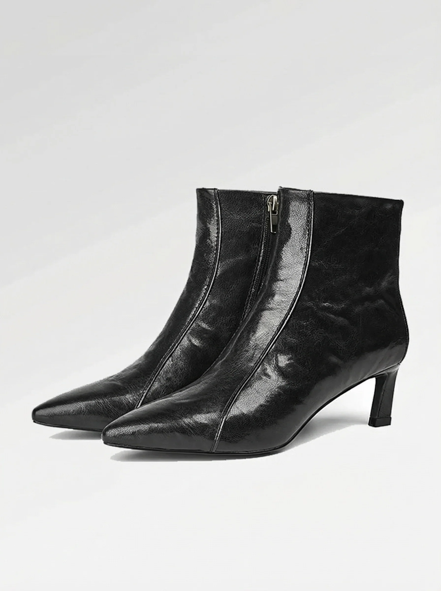 Glossy Pointed-Toe Leather Ankle Boots - Image 4