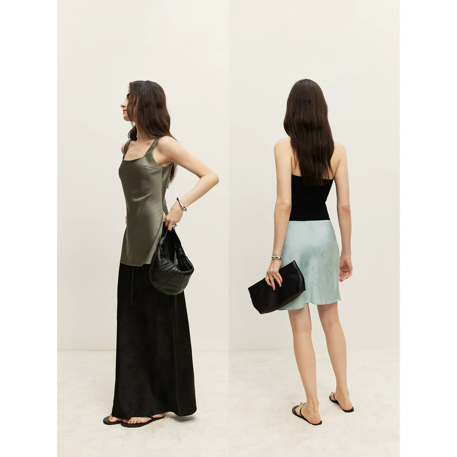 Glossy Satin Bias Cut Skirt - Image 2