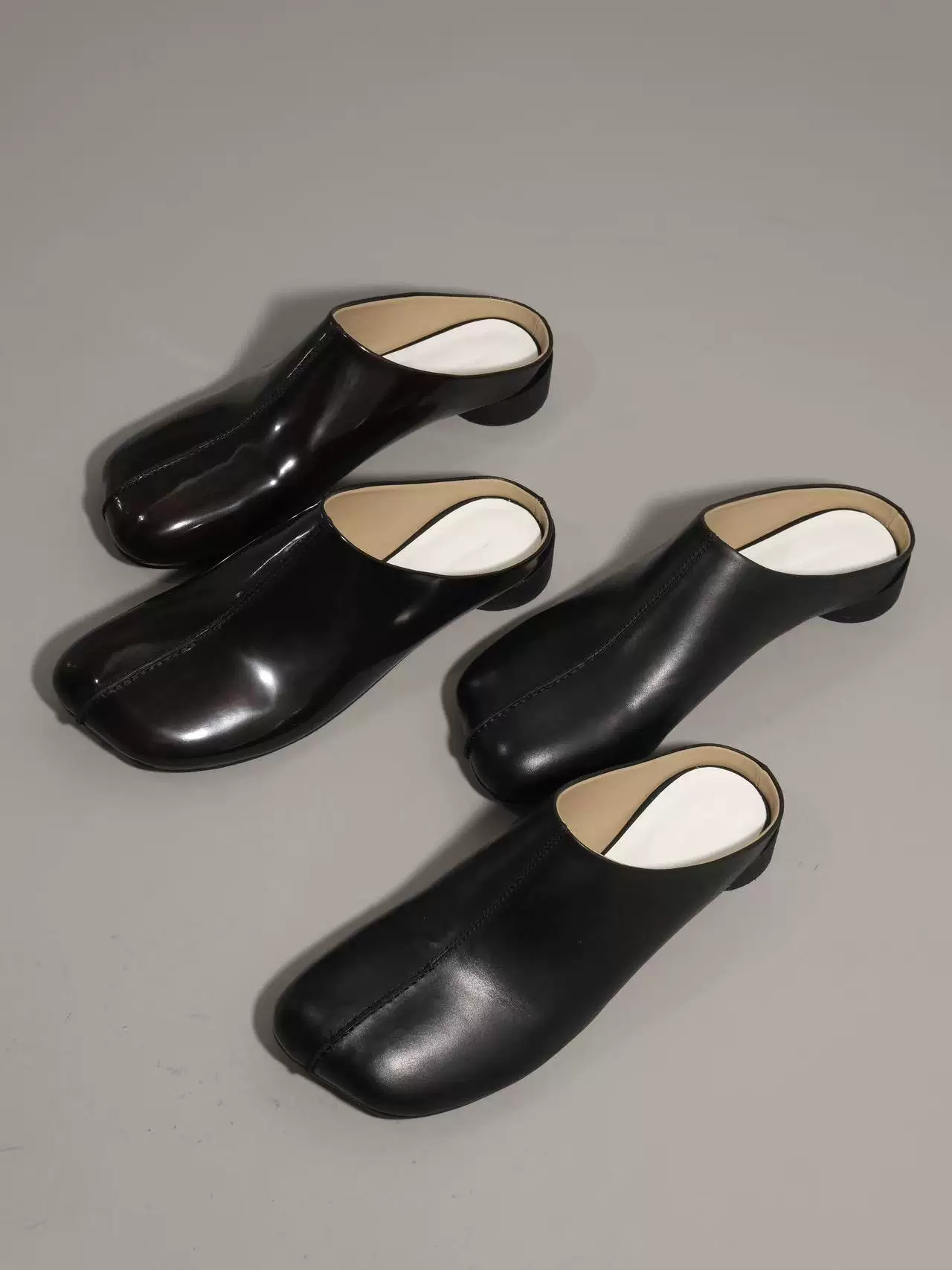 Glossy Square-Toe Mules