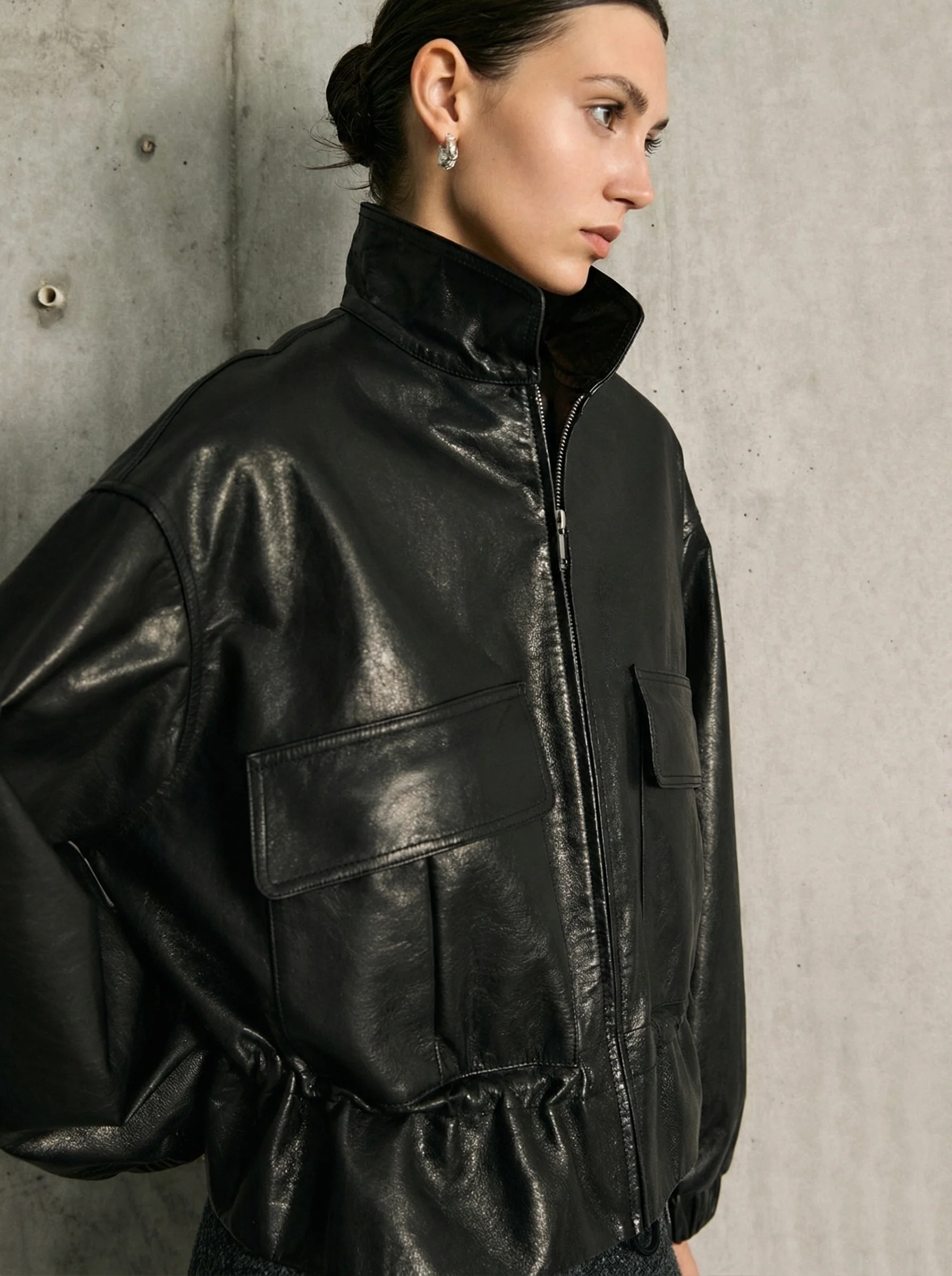 Goatskin Stand Collar Blouson Jacket
