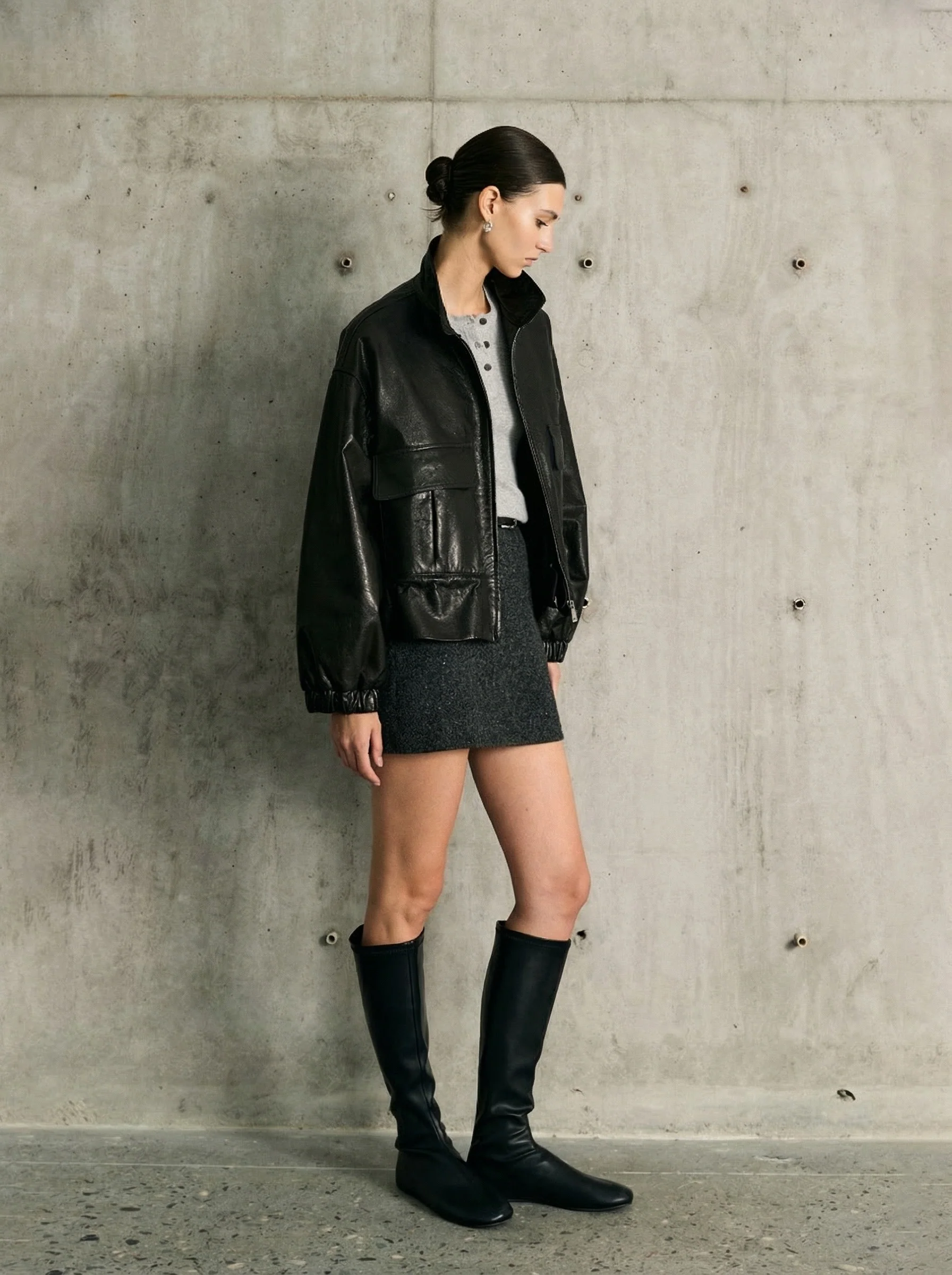 Goatskin Stand Collar Blouson Jacket - Image 2