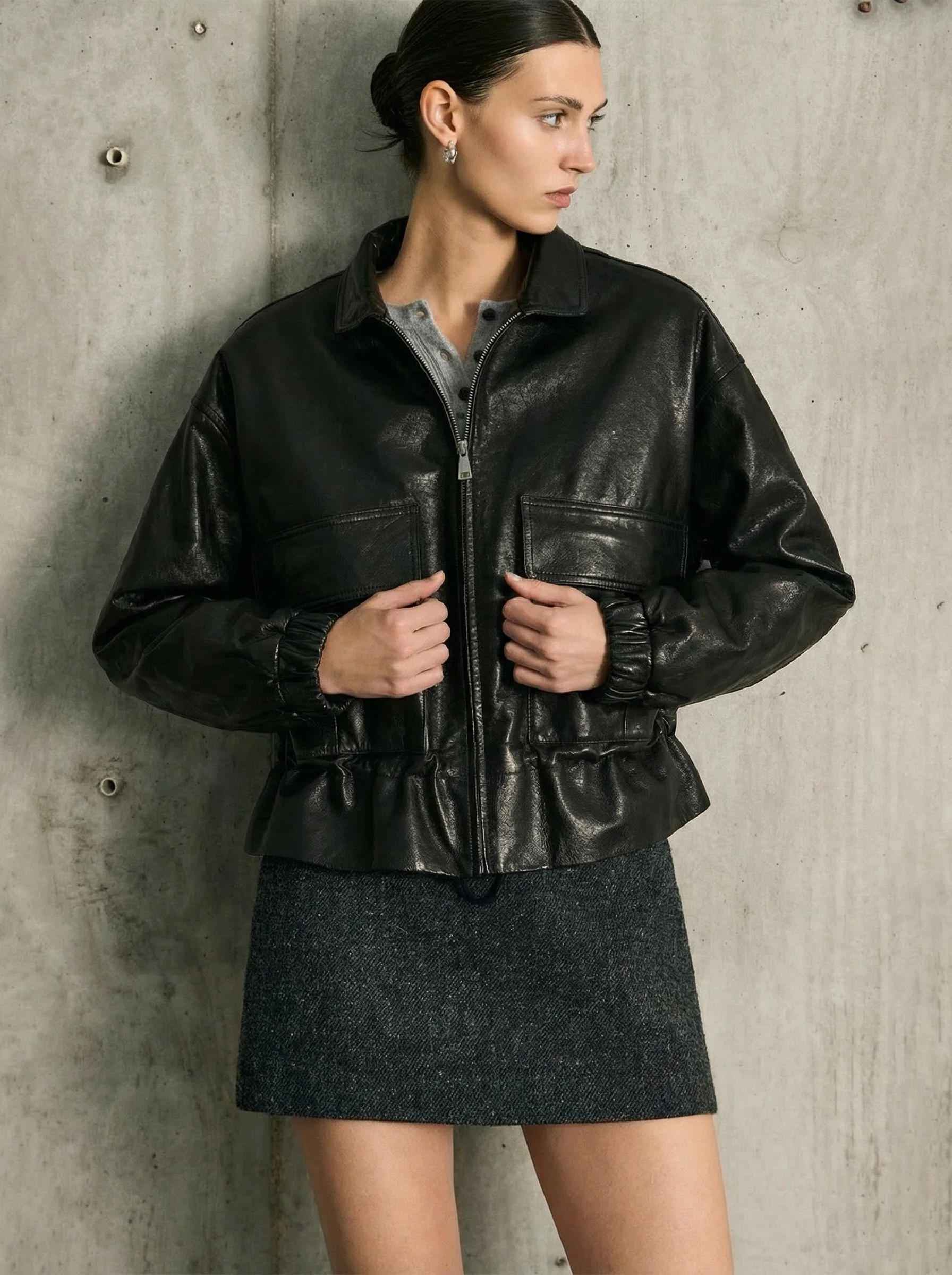 Goatskin Stand Collar Blouson Jacket - Image 5