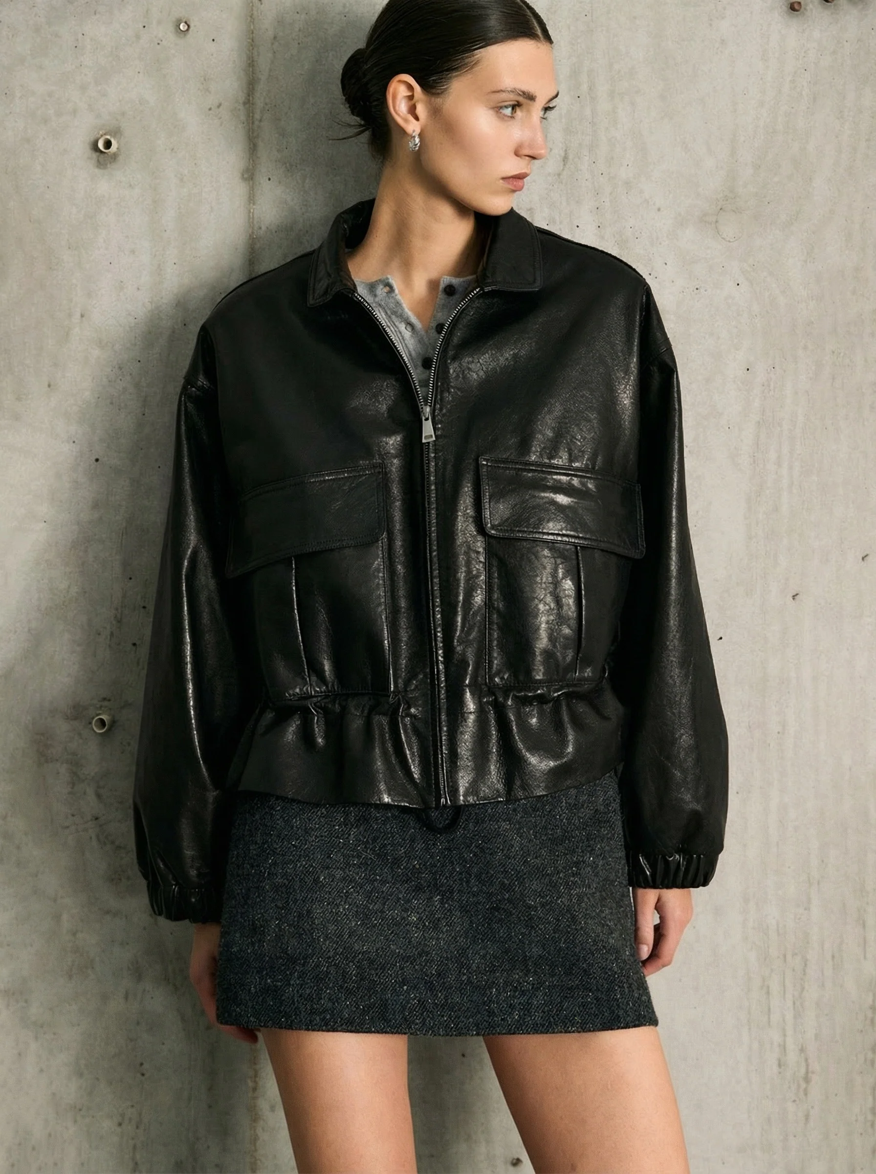 Goatskin Stand Collar Blouson Jacket - Image 6