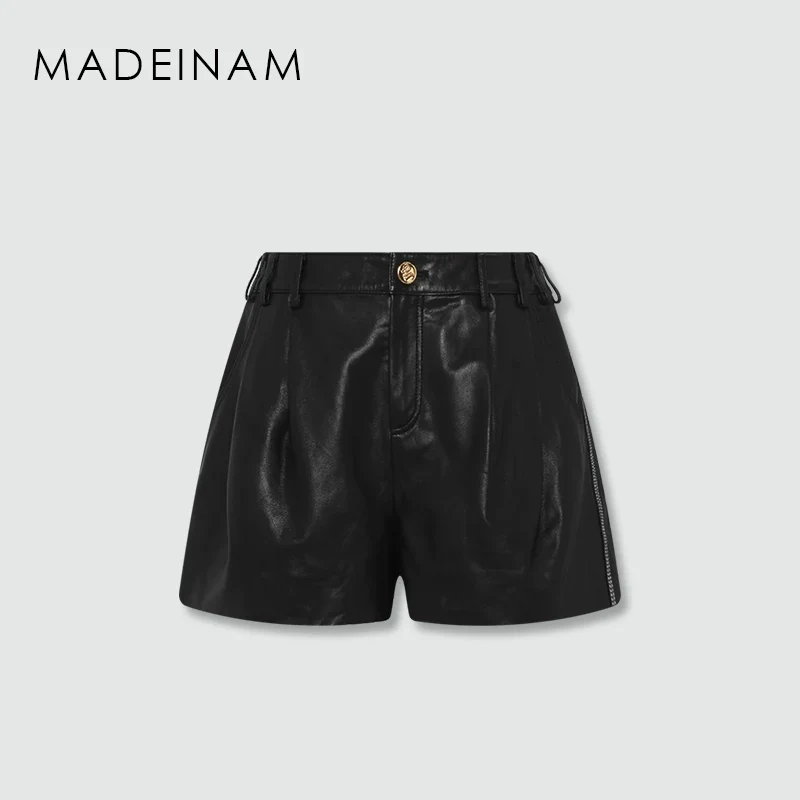 Gold-Button Tailored Leather Shorts - Image 3