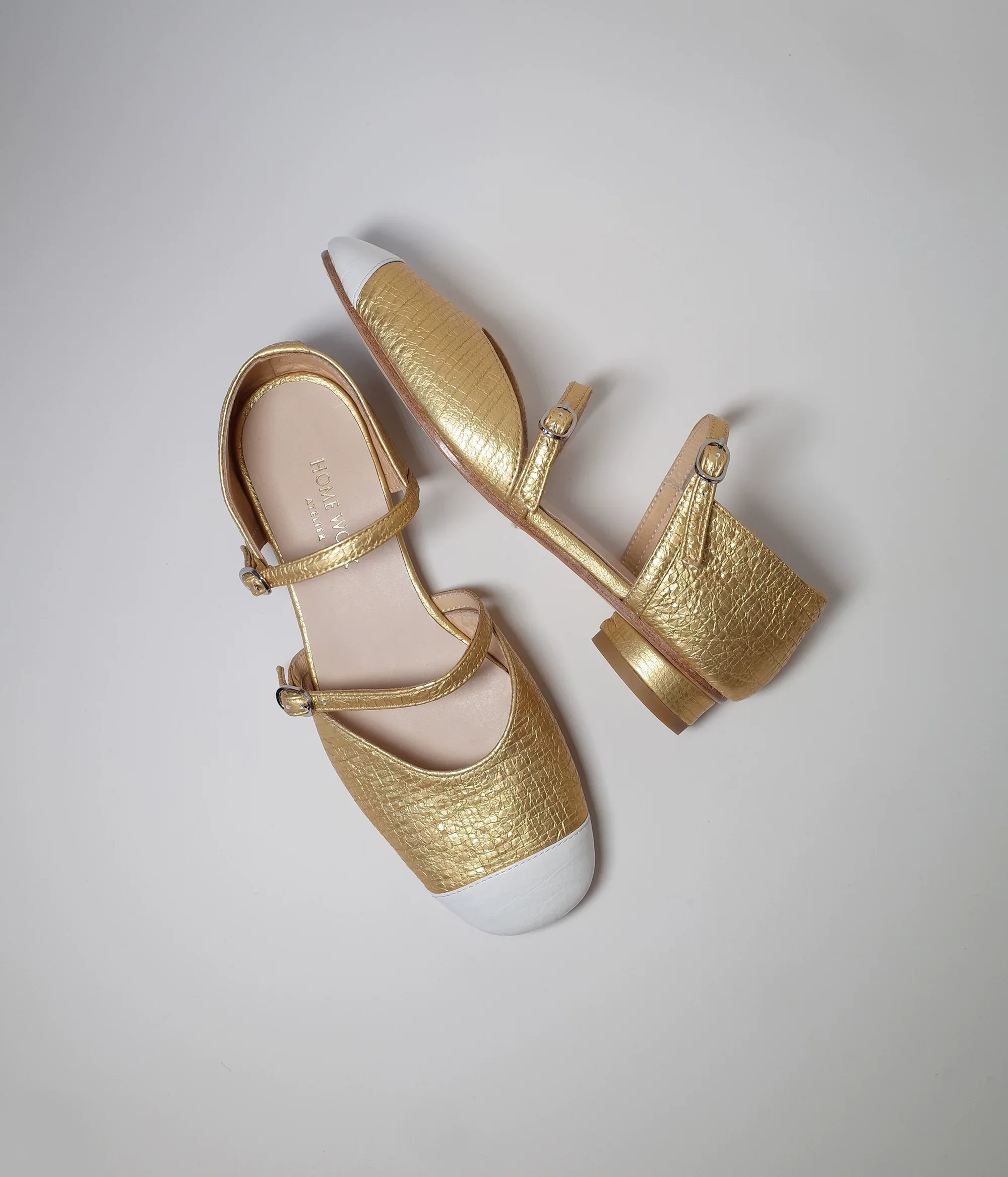 Gold Double Strap Mary Jane Shoes - Image 3