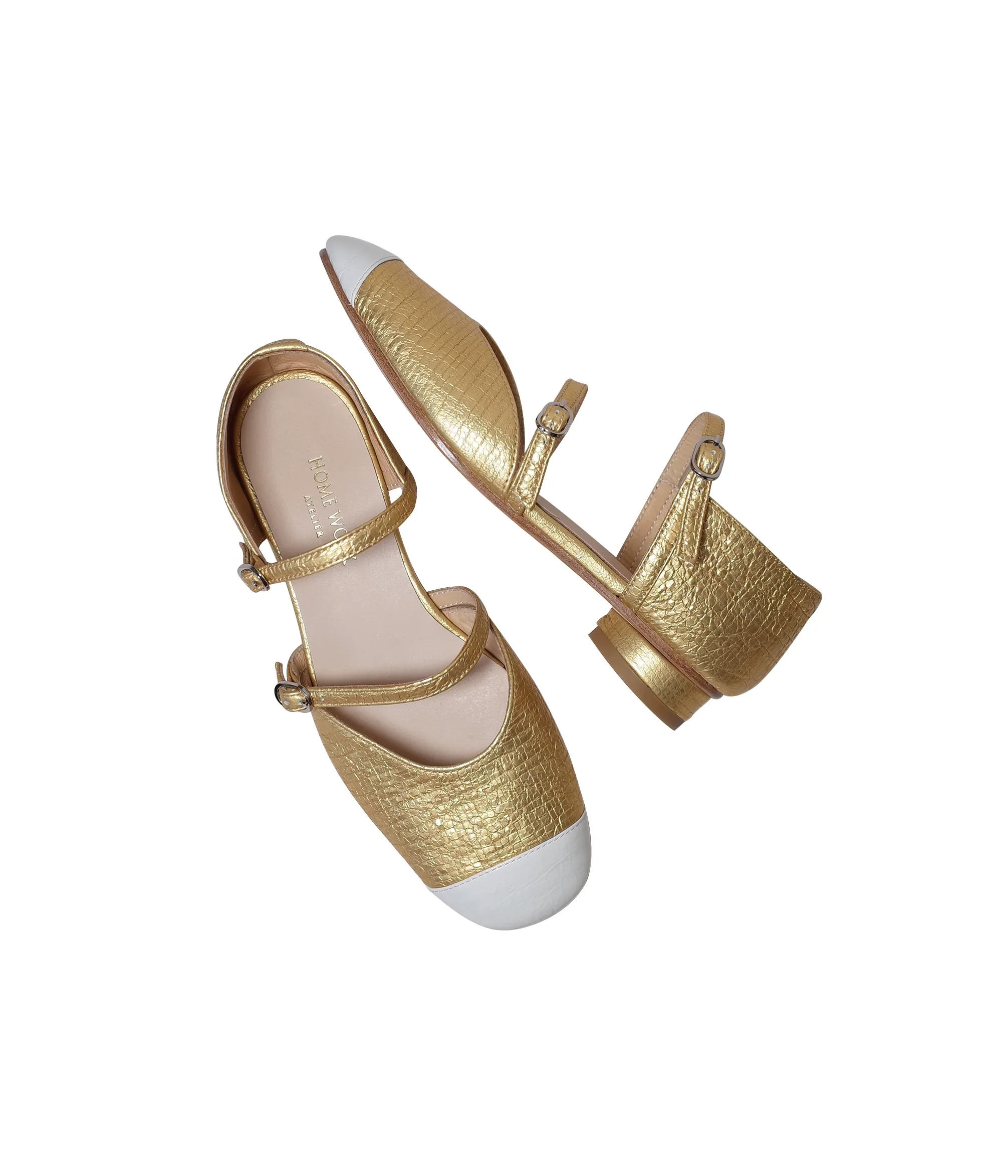 Gold Double Strap Mary Jane Shoes - Image 5