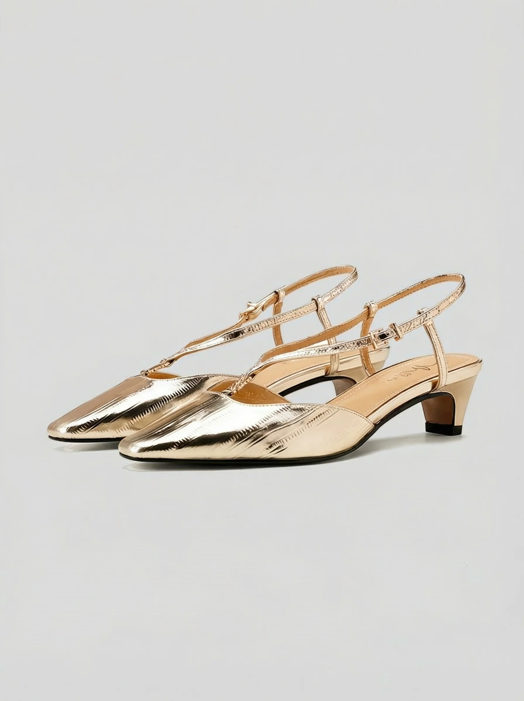 Gold Slingback Kitten Heels