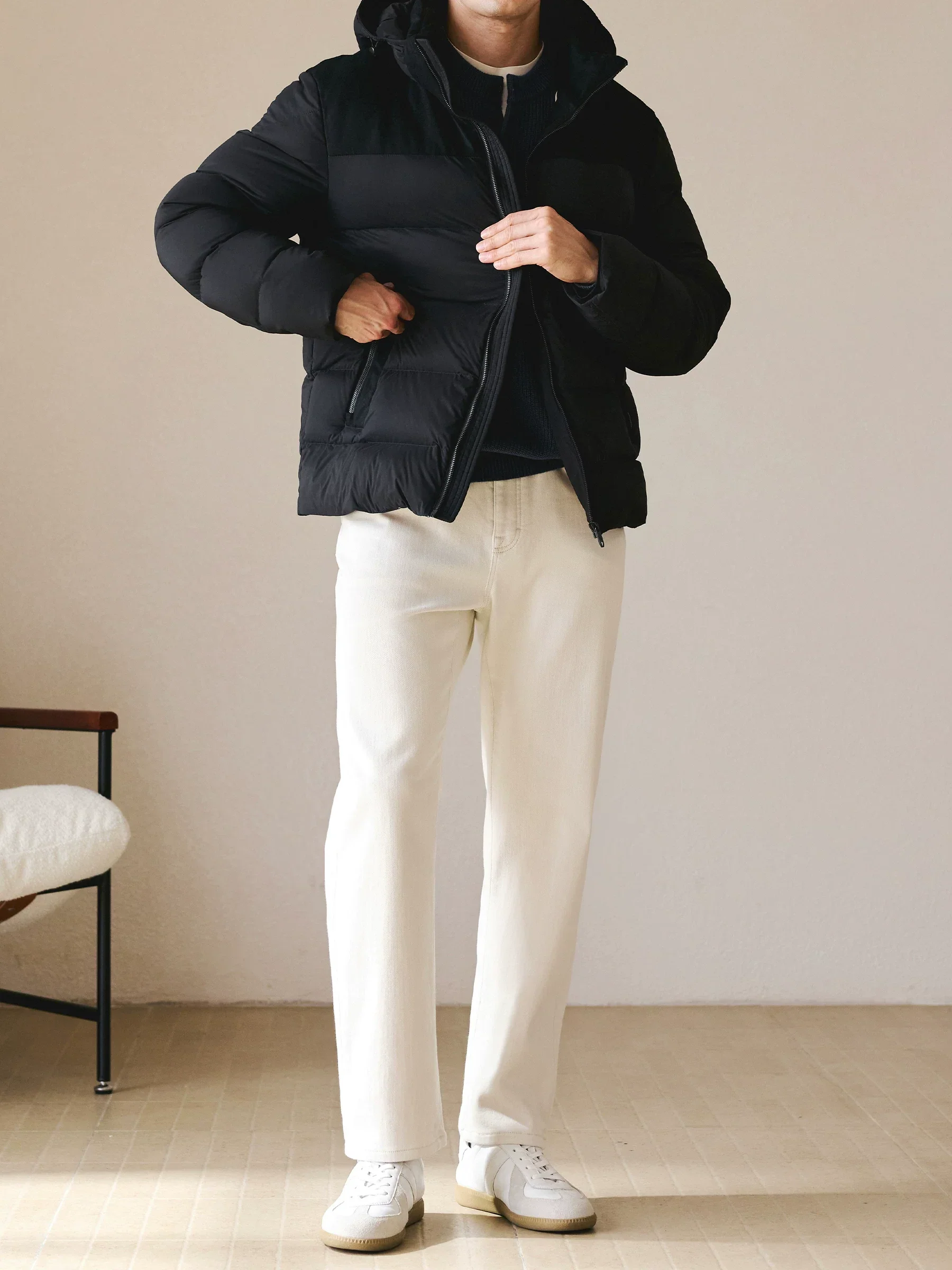 Goose Down Wool-Panel Hooded Jacket - Image 2