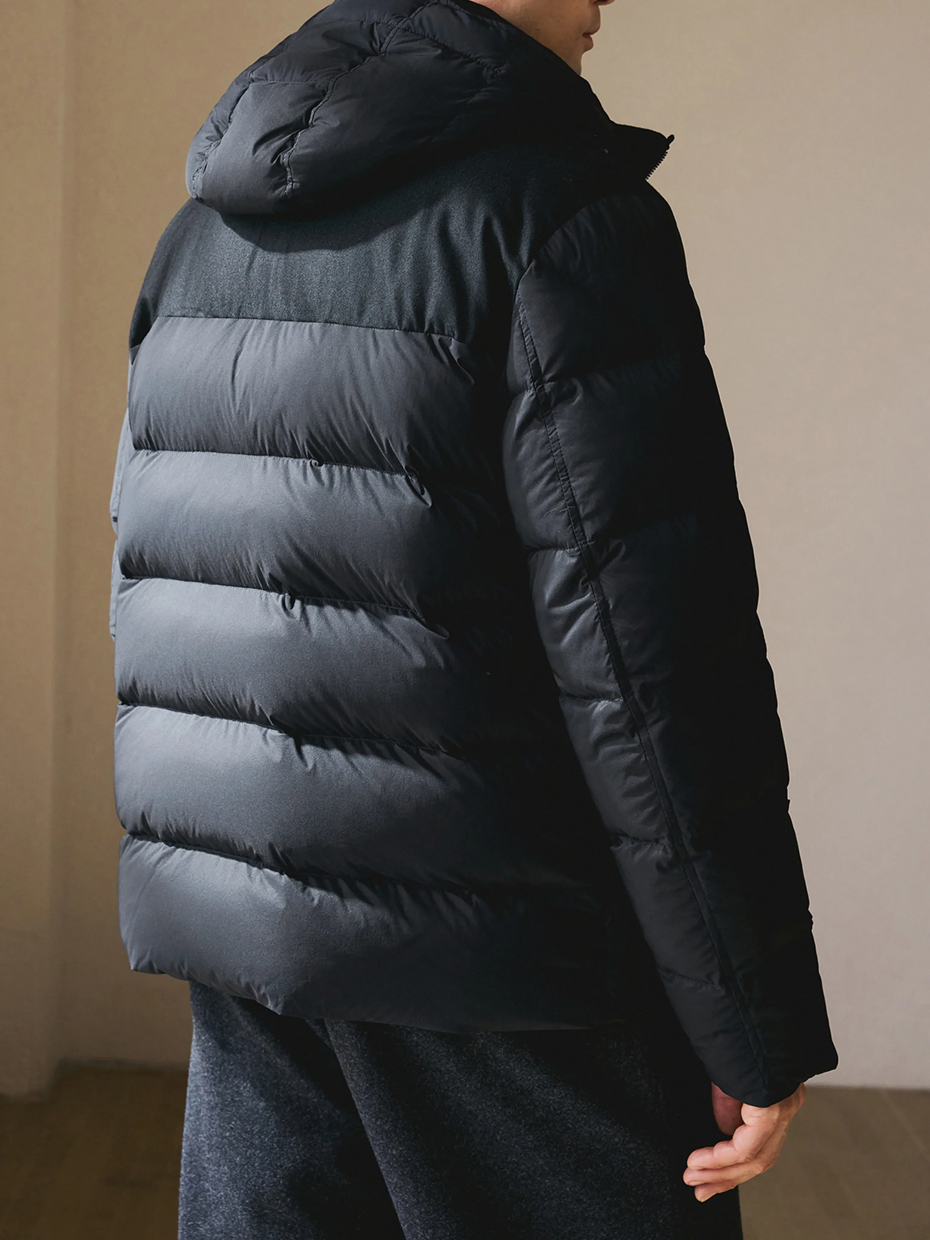 Goose Down Wool-Panel Hooded Jacket - Image 3