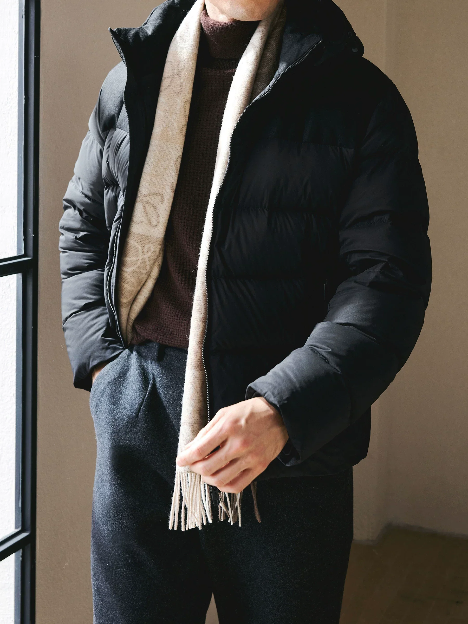 Goose Down Wool-Panel Hooded Jacket - Image 4
