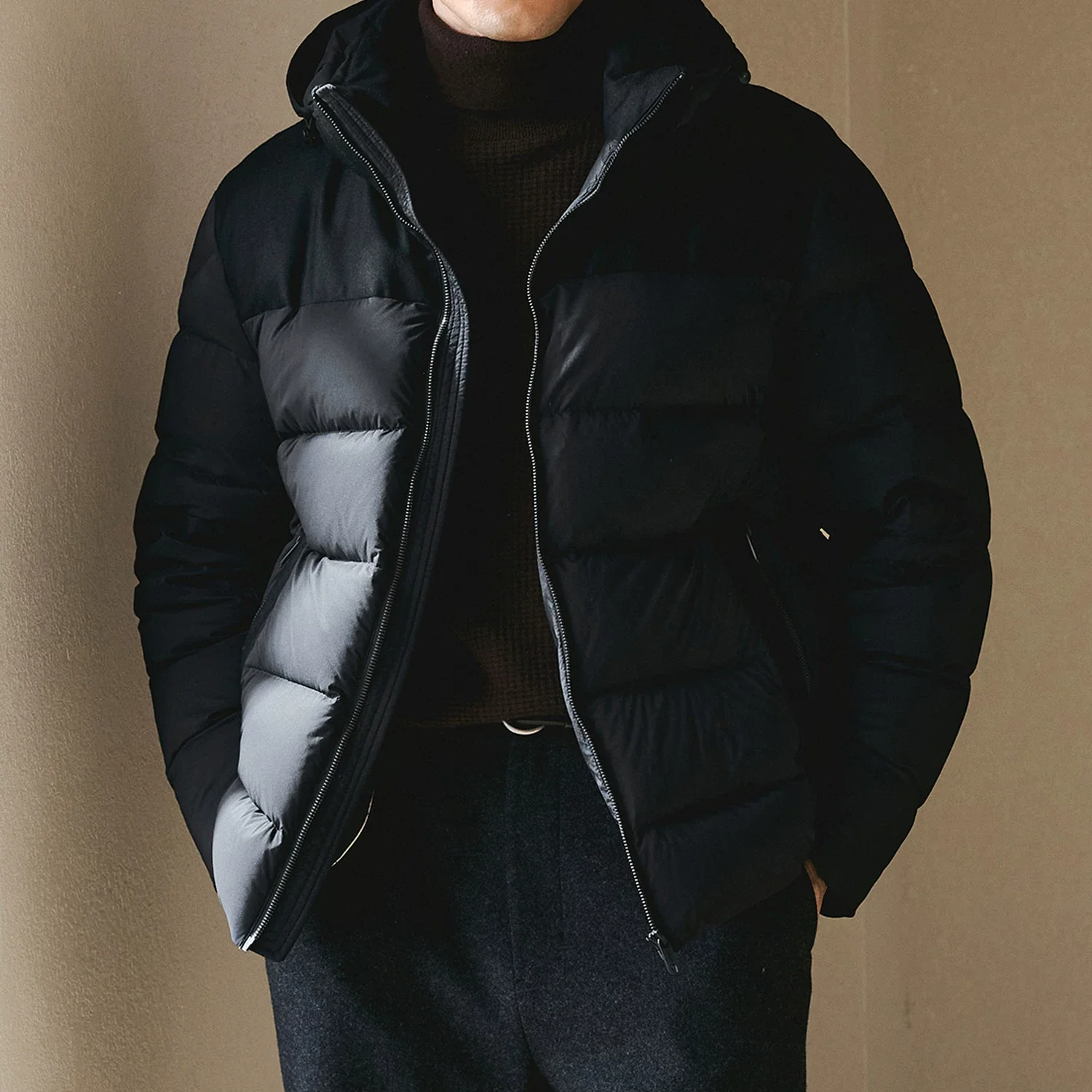 Goose Down Wool-Panel Hooded Jacket - Image 7