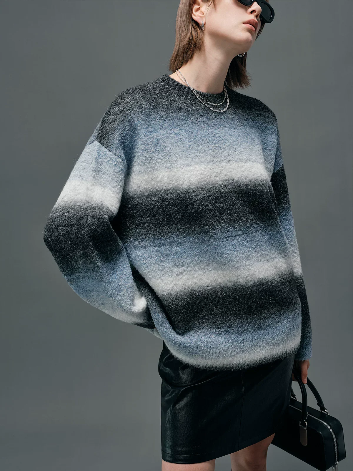 Gradient Stripe Fuzzy Crewneck Sweater