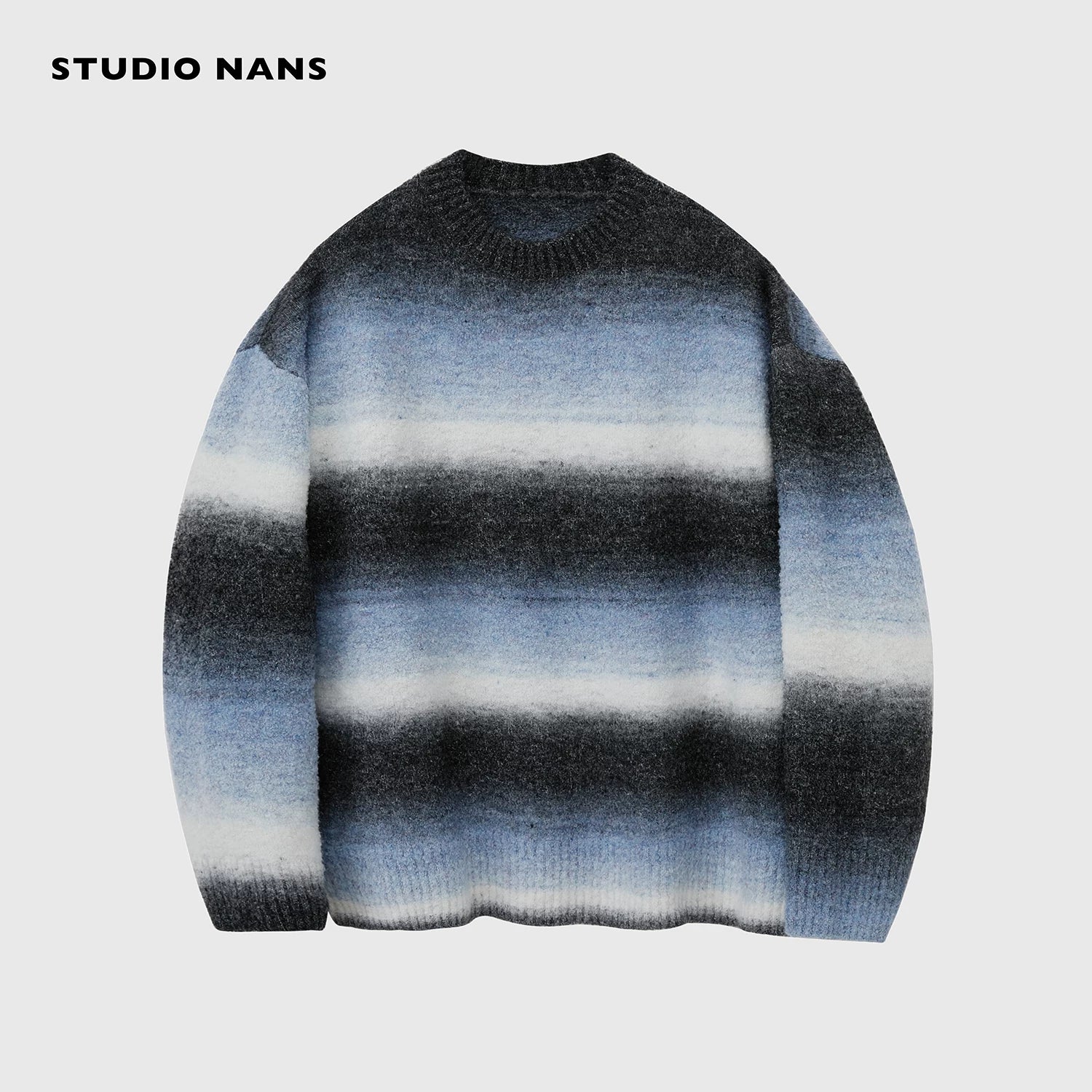 Gradient Stripe Fuzzy Crewneck Sweater - Image 7
