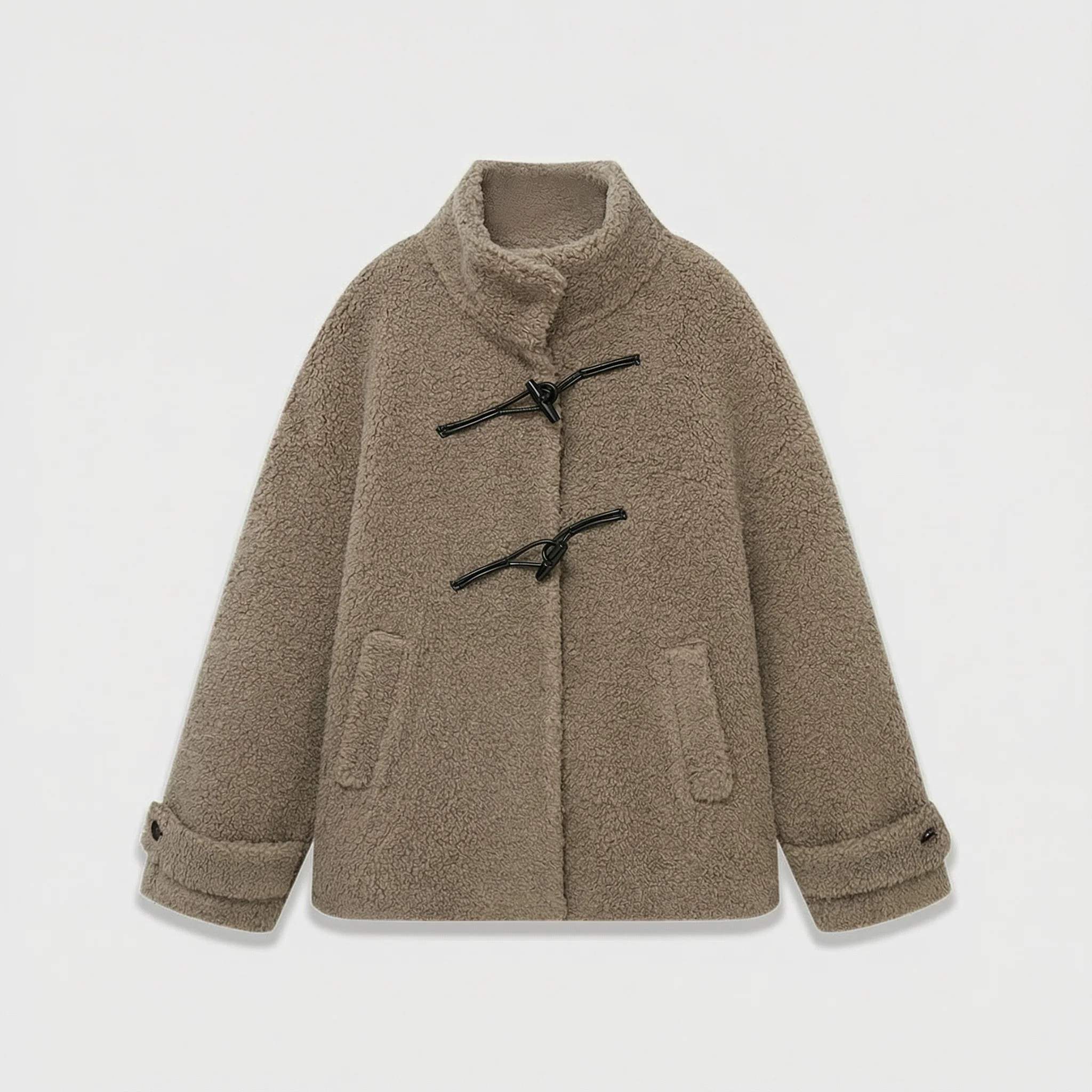 Grainy Shearling Toggle Coat