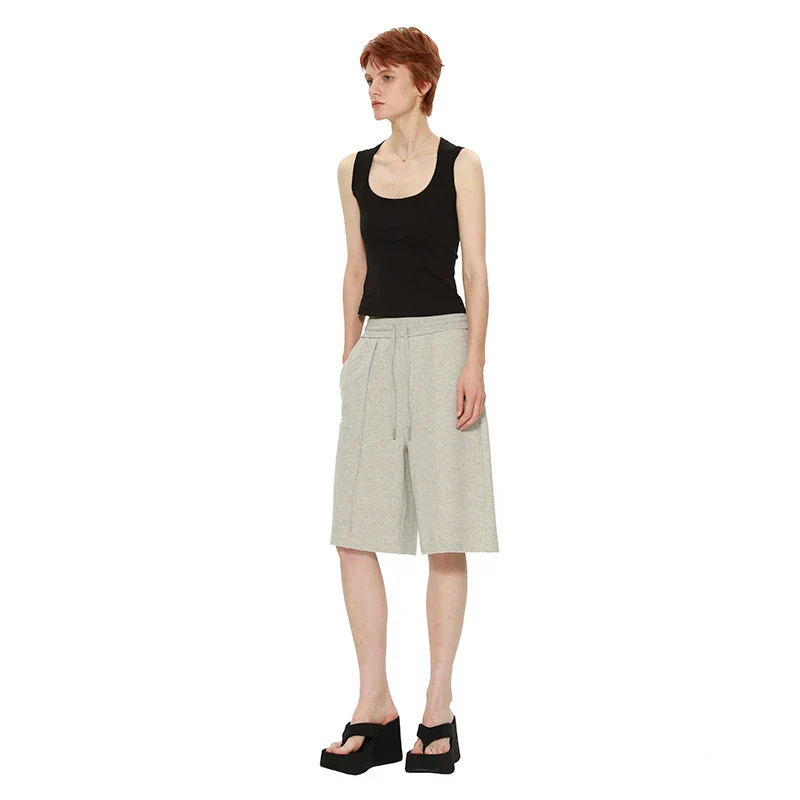 Gray Drawstring Knee-Length Shorts